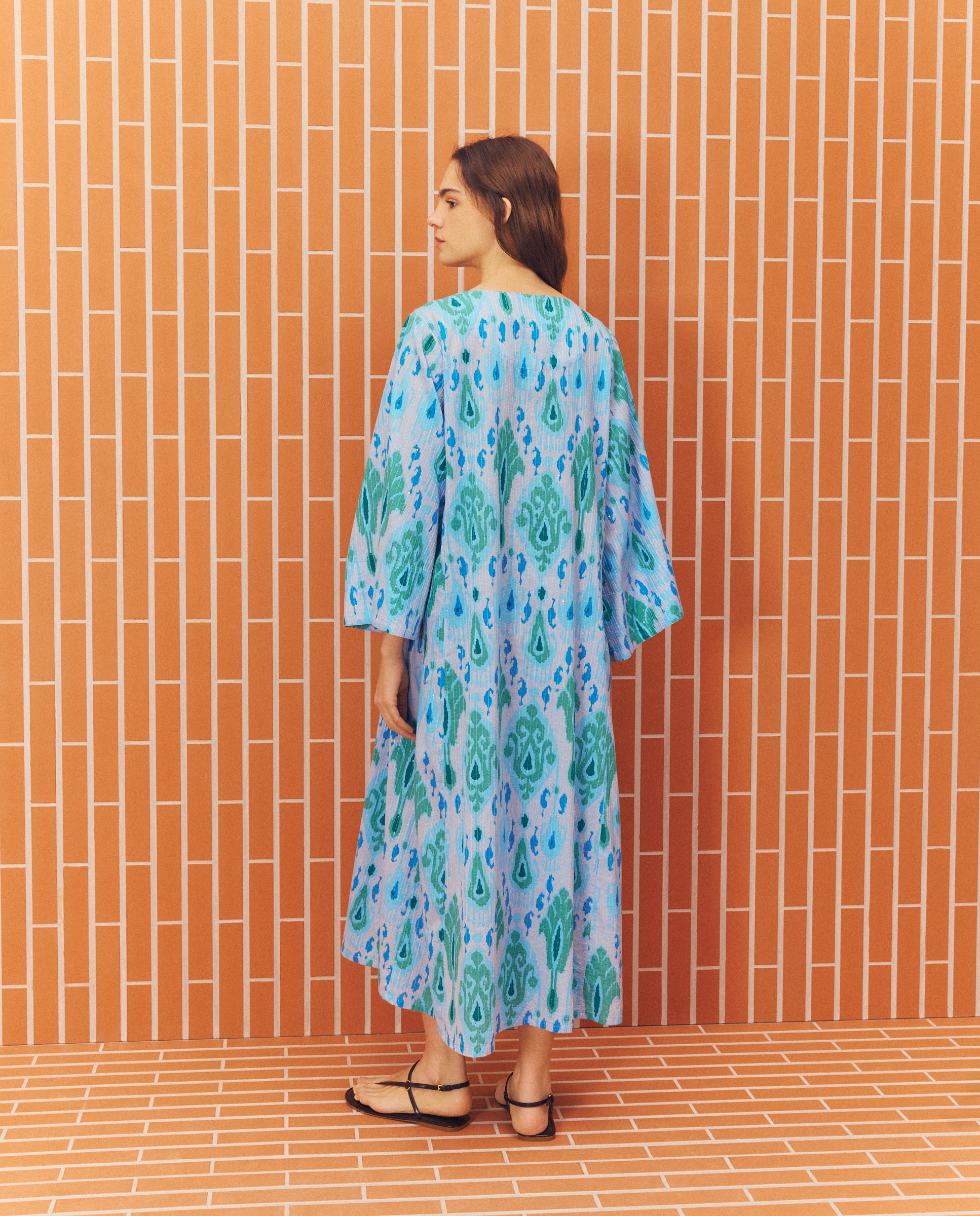 Kaftan com Estampado de Lantejoulas 450 Turquesa-3