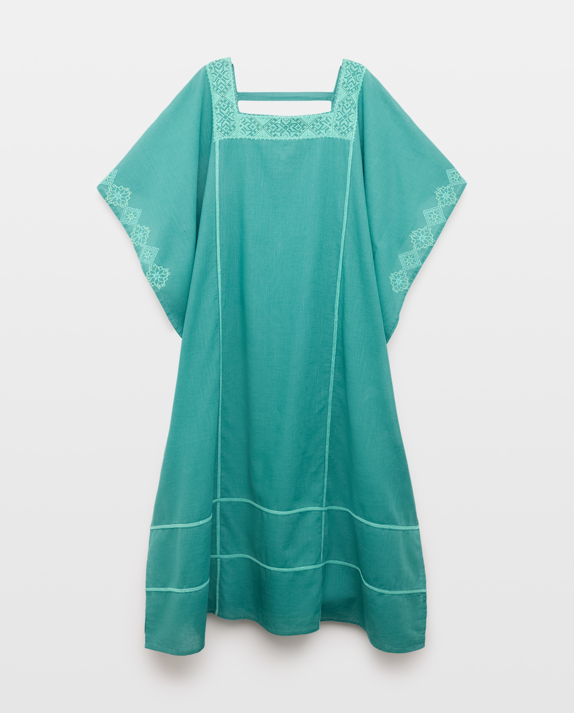 Kaftan Comprido de Ponto de Cruz Verde-4