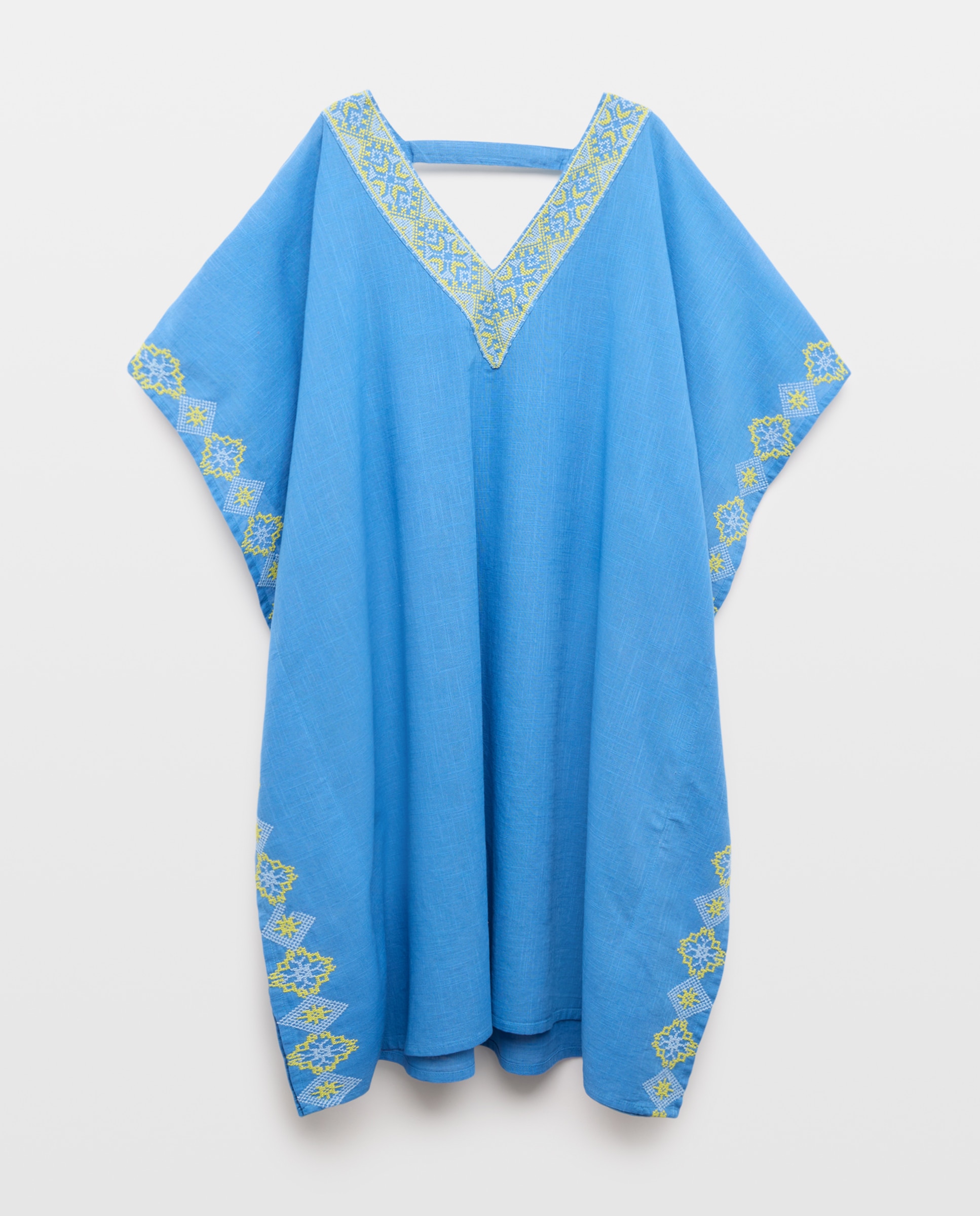 Kaftan Curto de Ponto de Cruz Anil-5