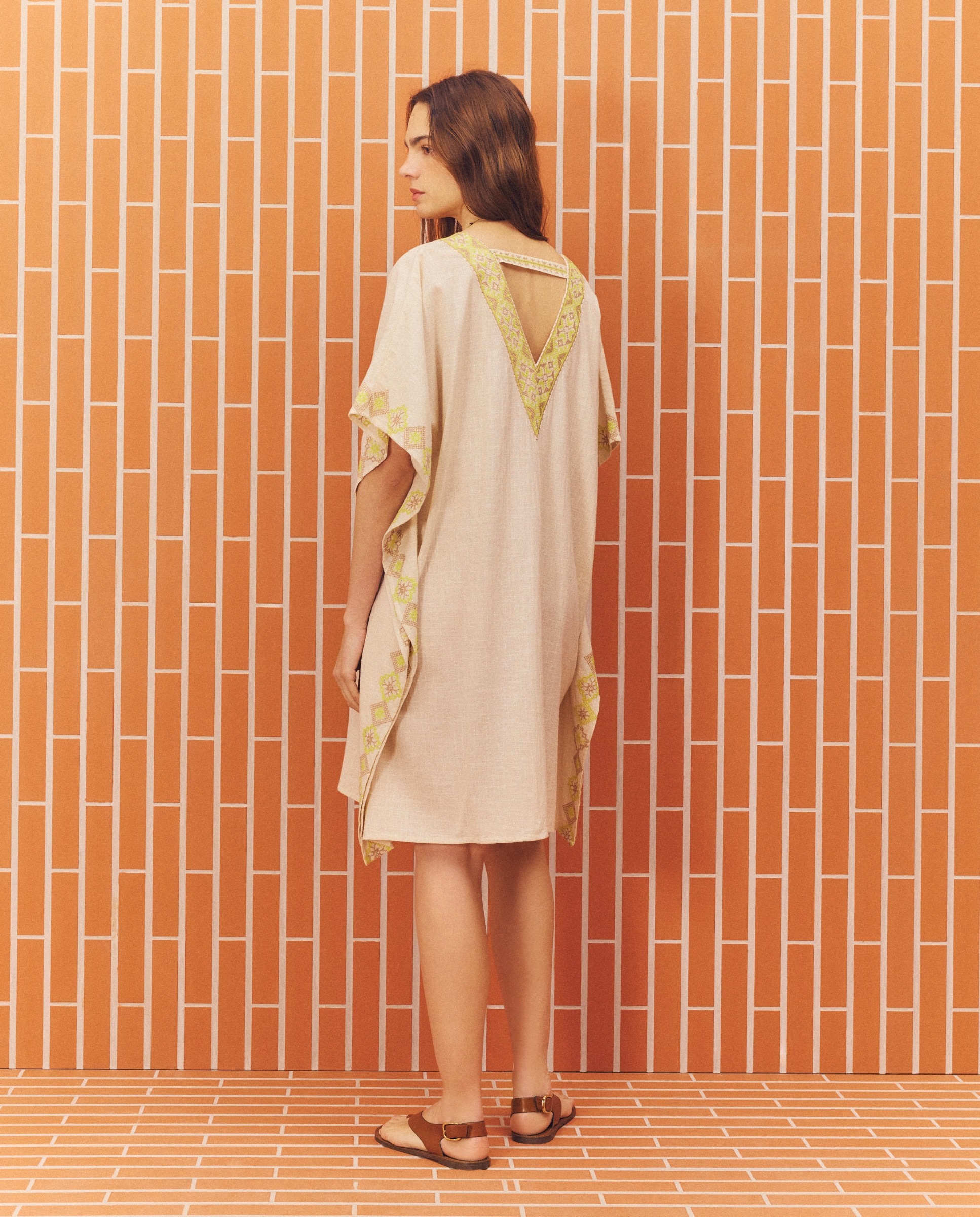 Kaftan Curto de Ponto de Cruz 130 Marfim-3