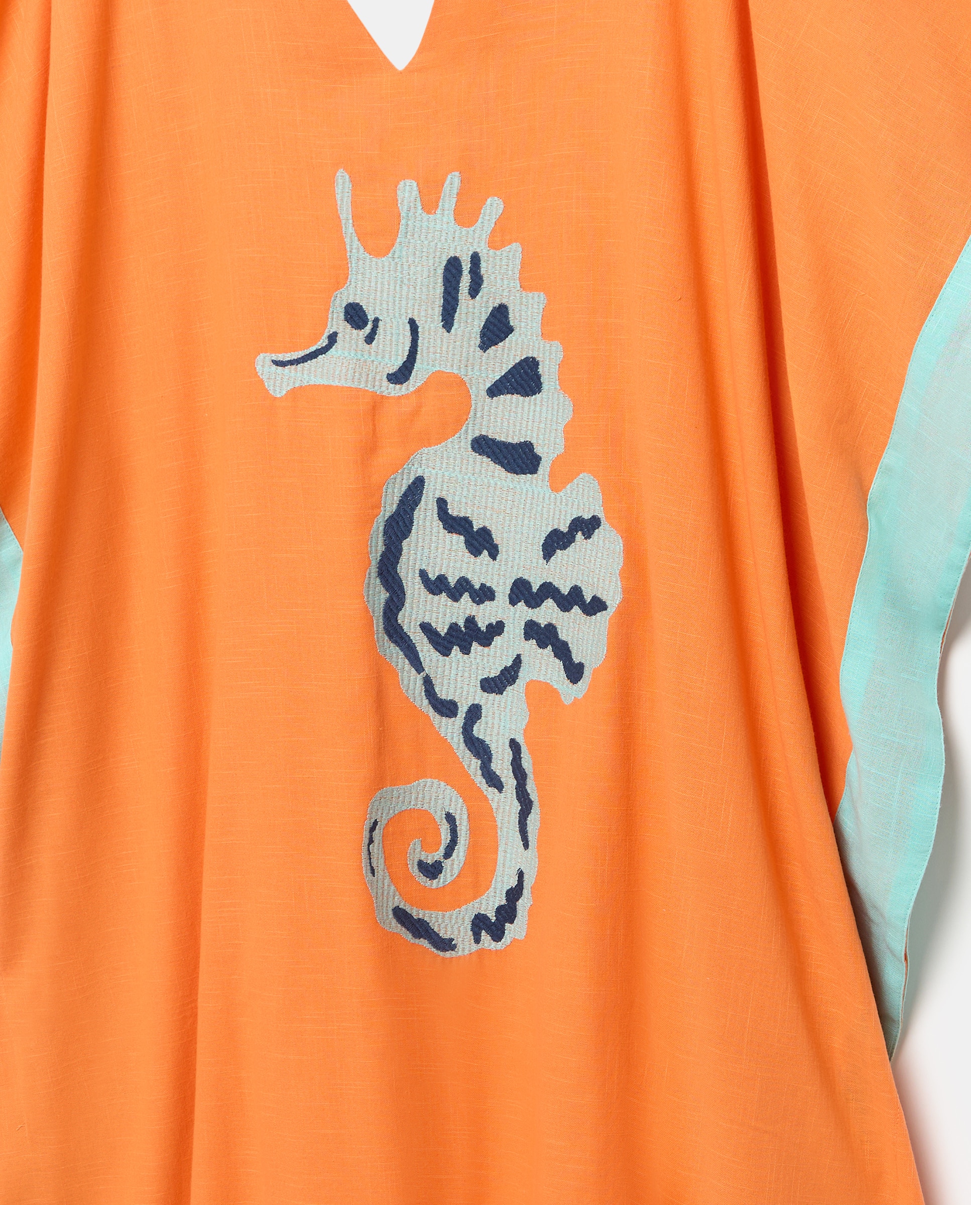 Kaftan Liso com Detalhes de Cavalos-Marinhos Laranja-5
