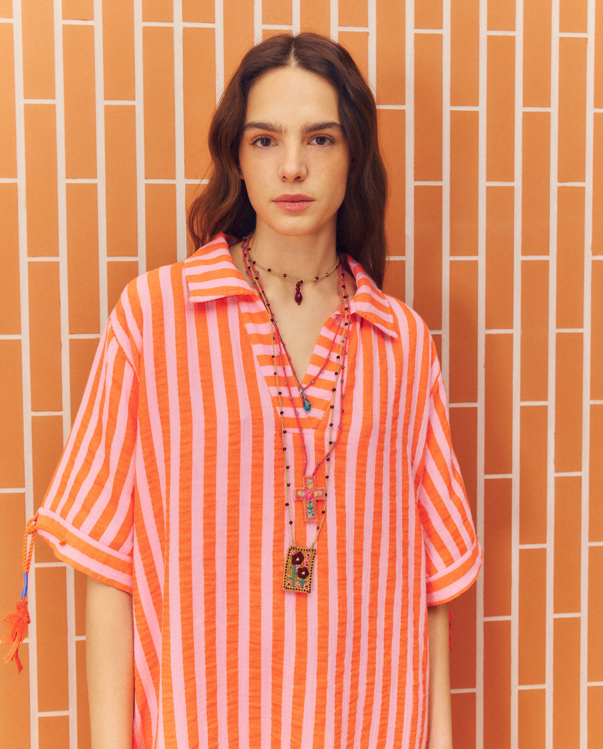Kaftan às Riscas 660 Laranja-2