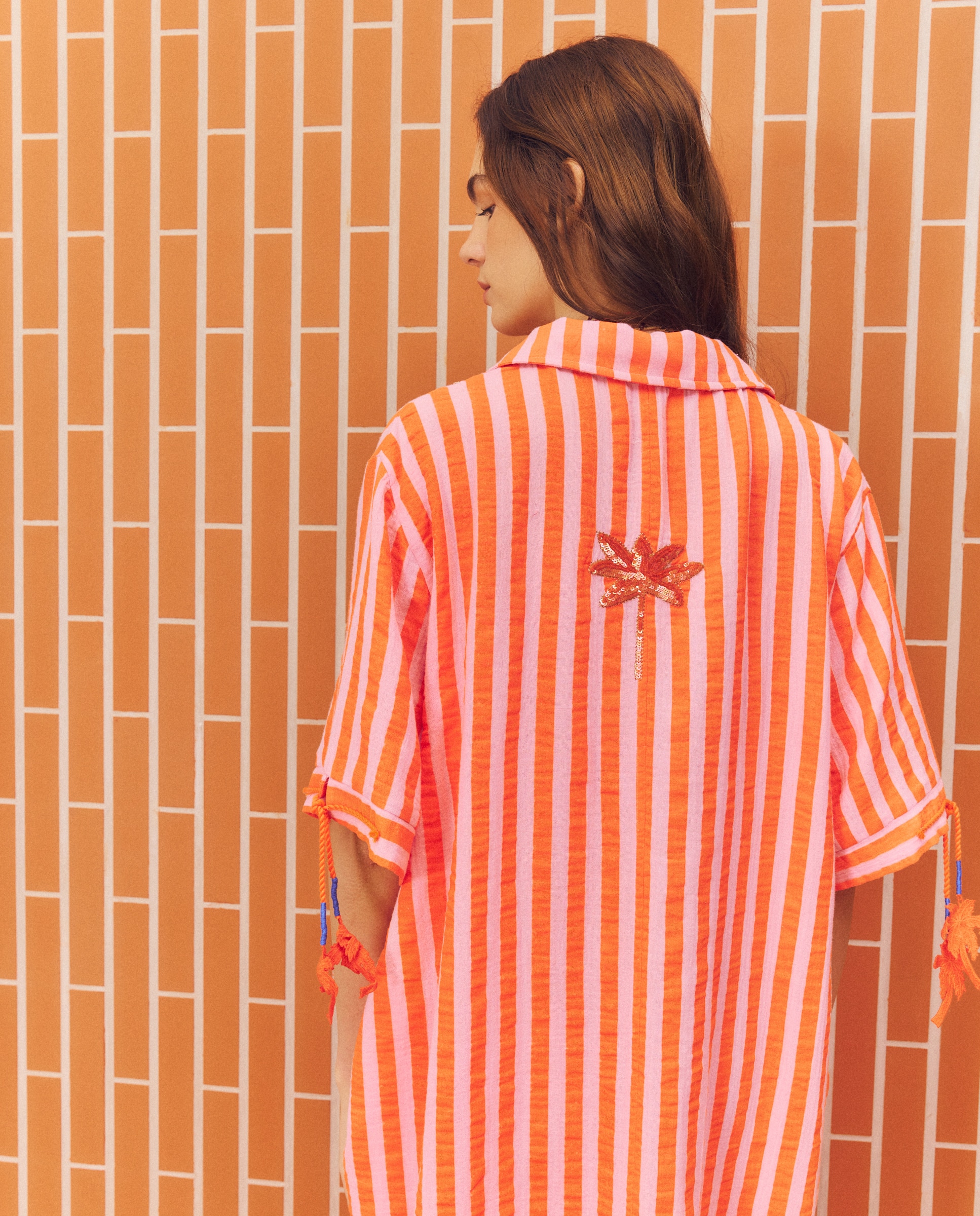 Kaftan às Riscas 660 Laranja-3