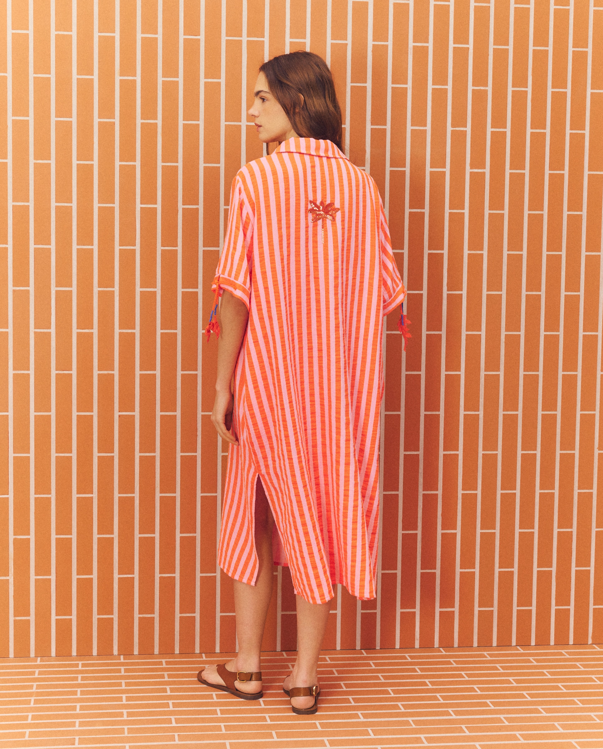 Kaftan às Riscas 660 Laranja-4