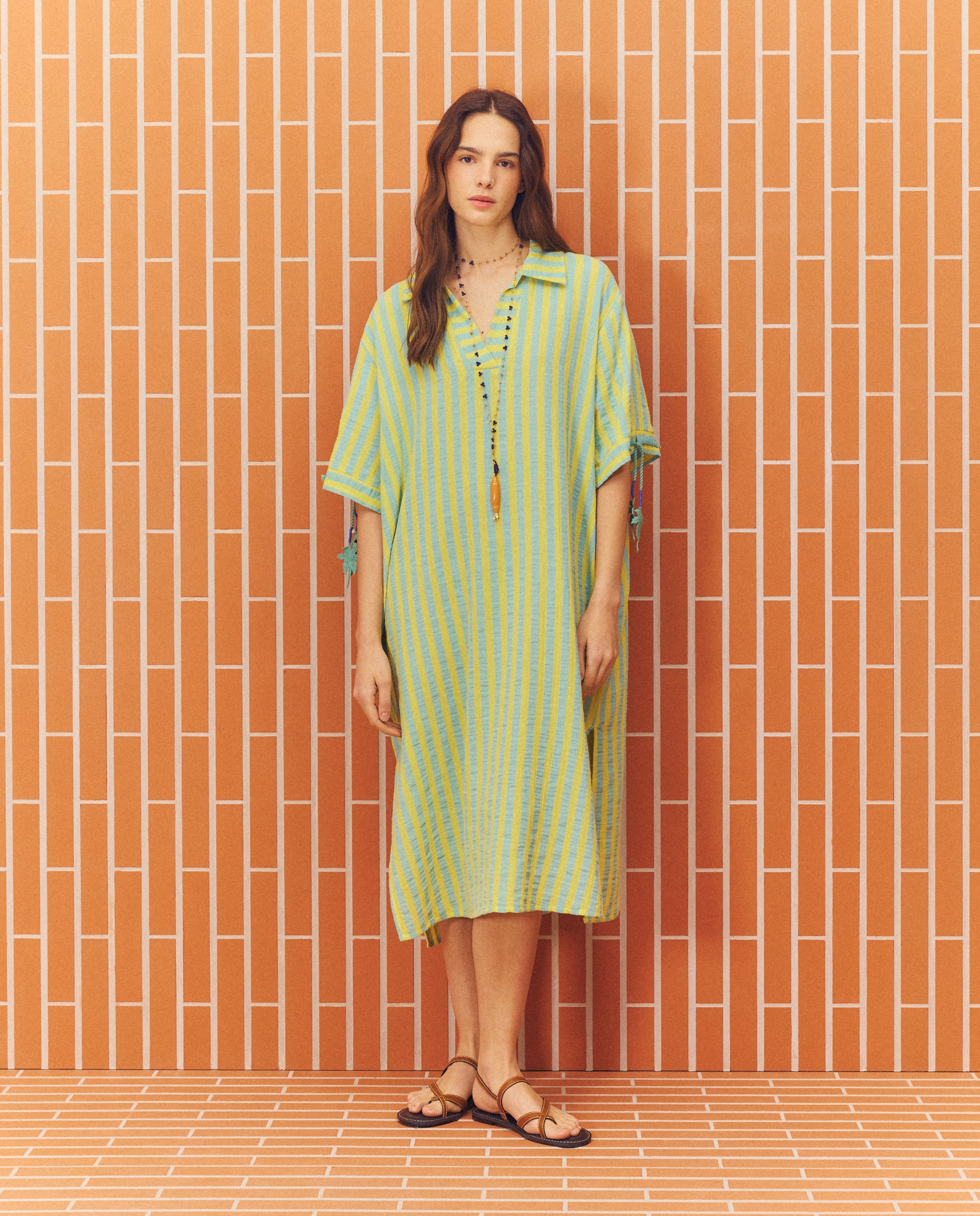 Kaftan às Riscas 582 Verde Água-2