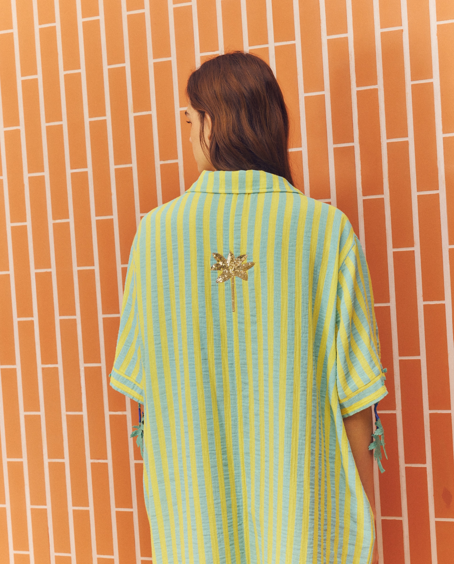 Kaftan às Riscas 582 Verde Água-3