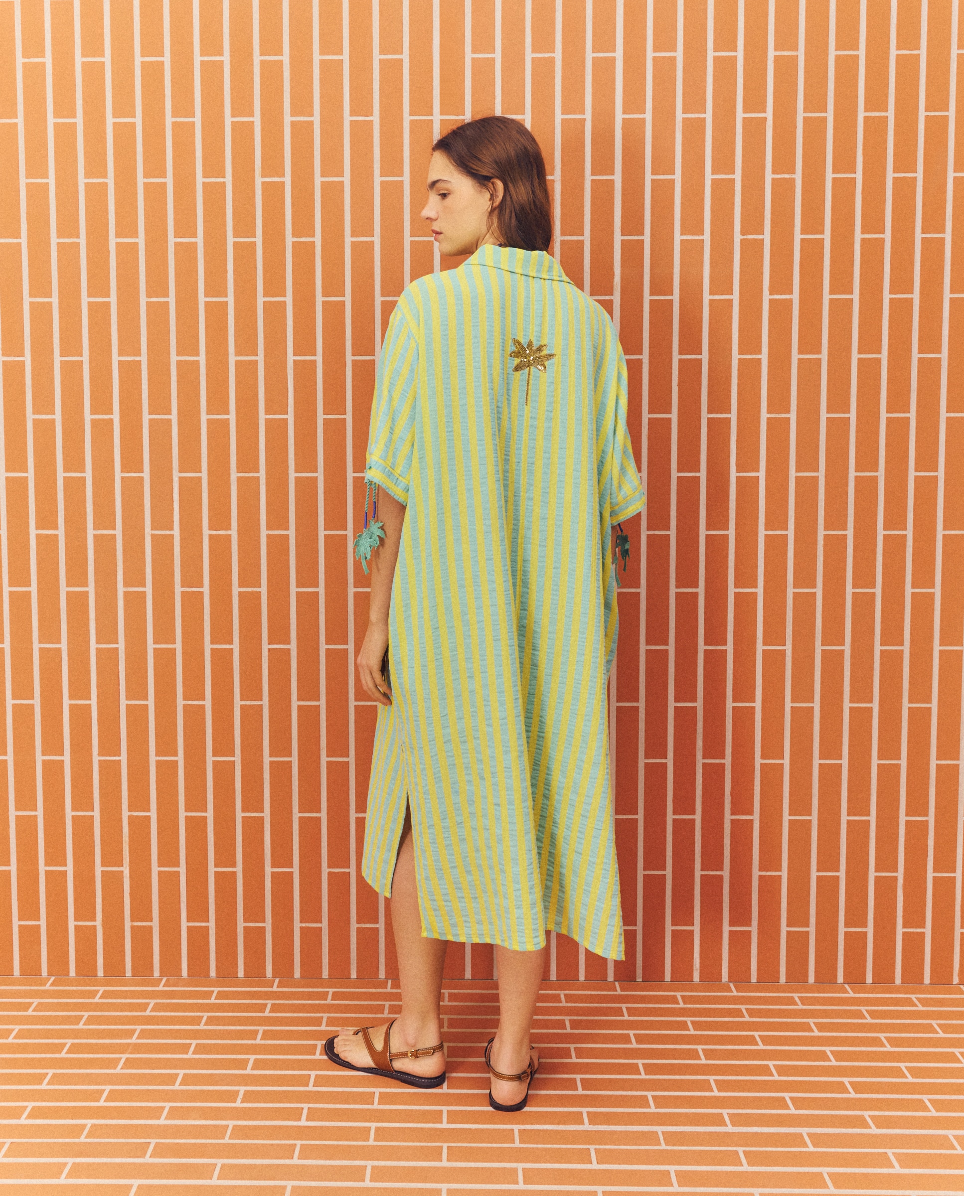 Kaftan às Riscas 582 Verde Água-4