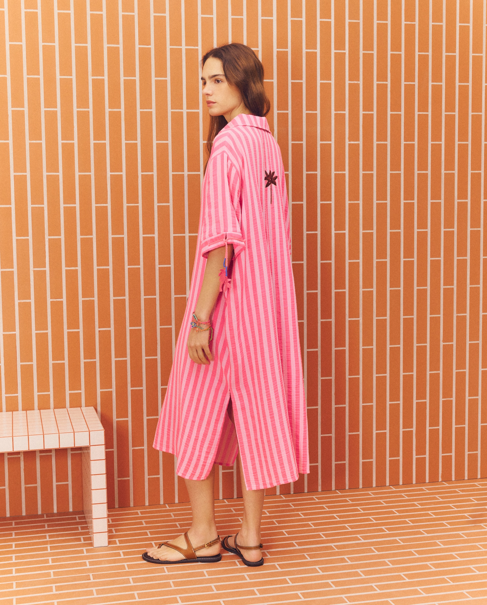 Kaftan às Riscas 240 Fúcsia-3