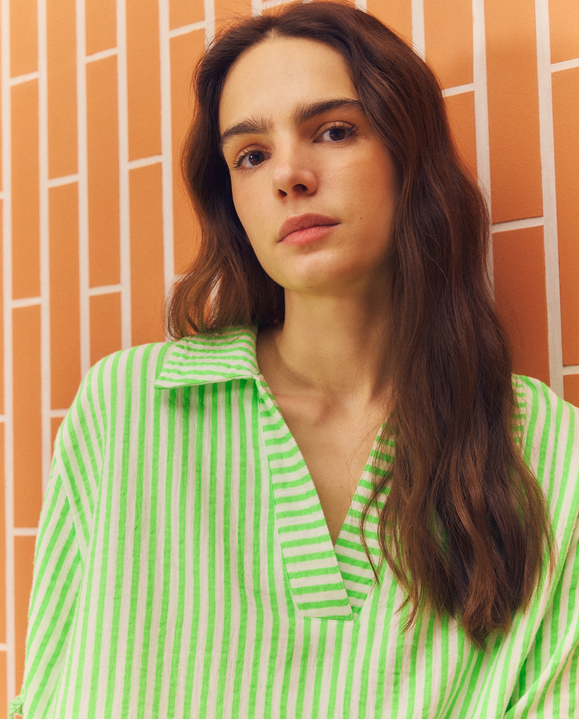 Kaftan com Estampado às Riscas Verde-flúor-2