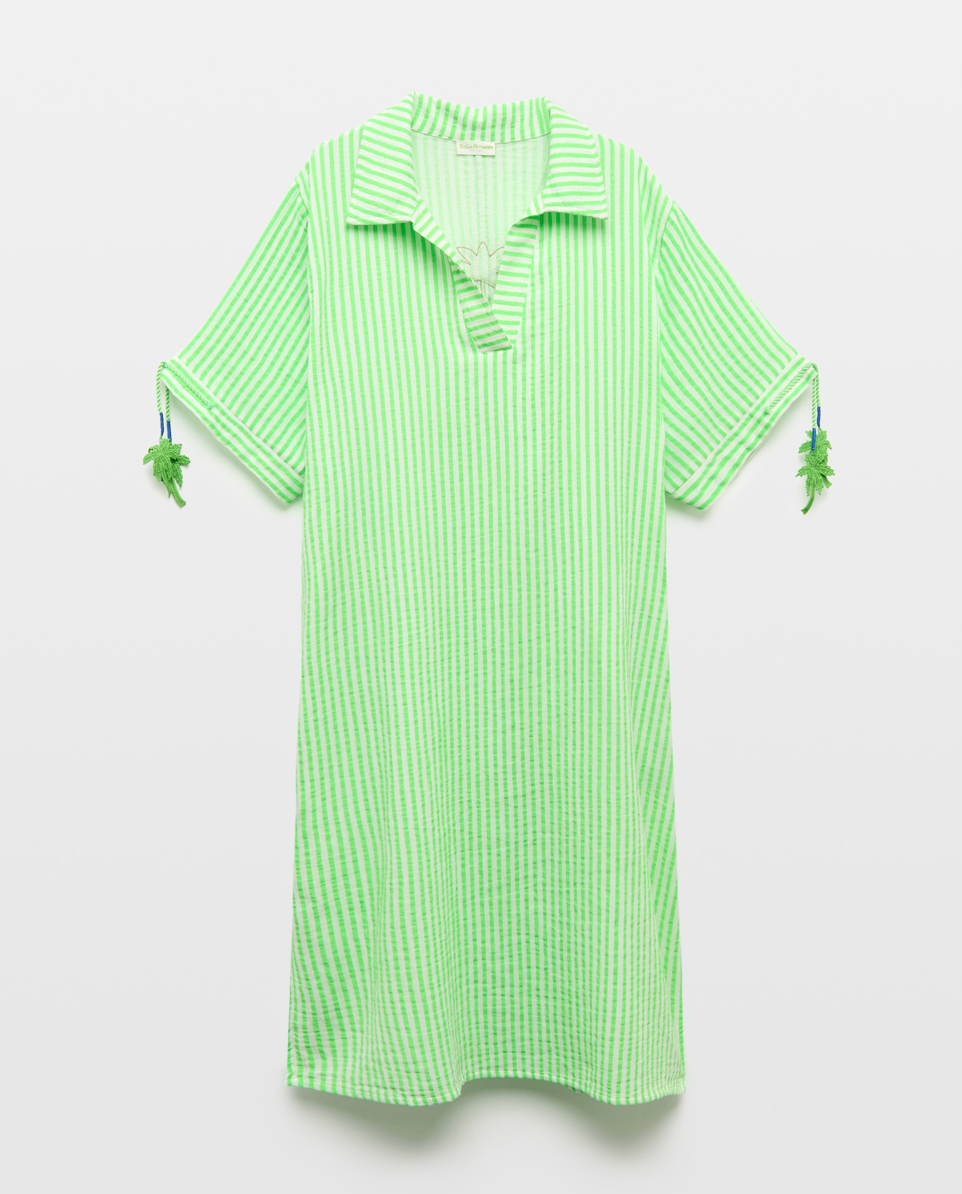 Kaftan com Estampado às Riscas Verde-flúor-5
