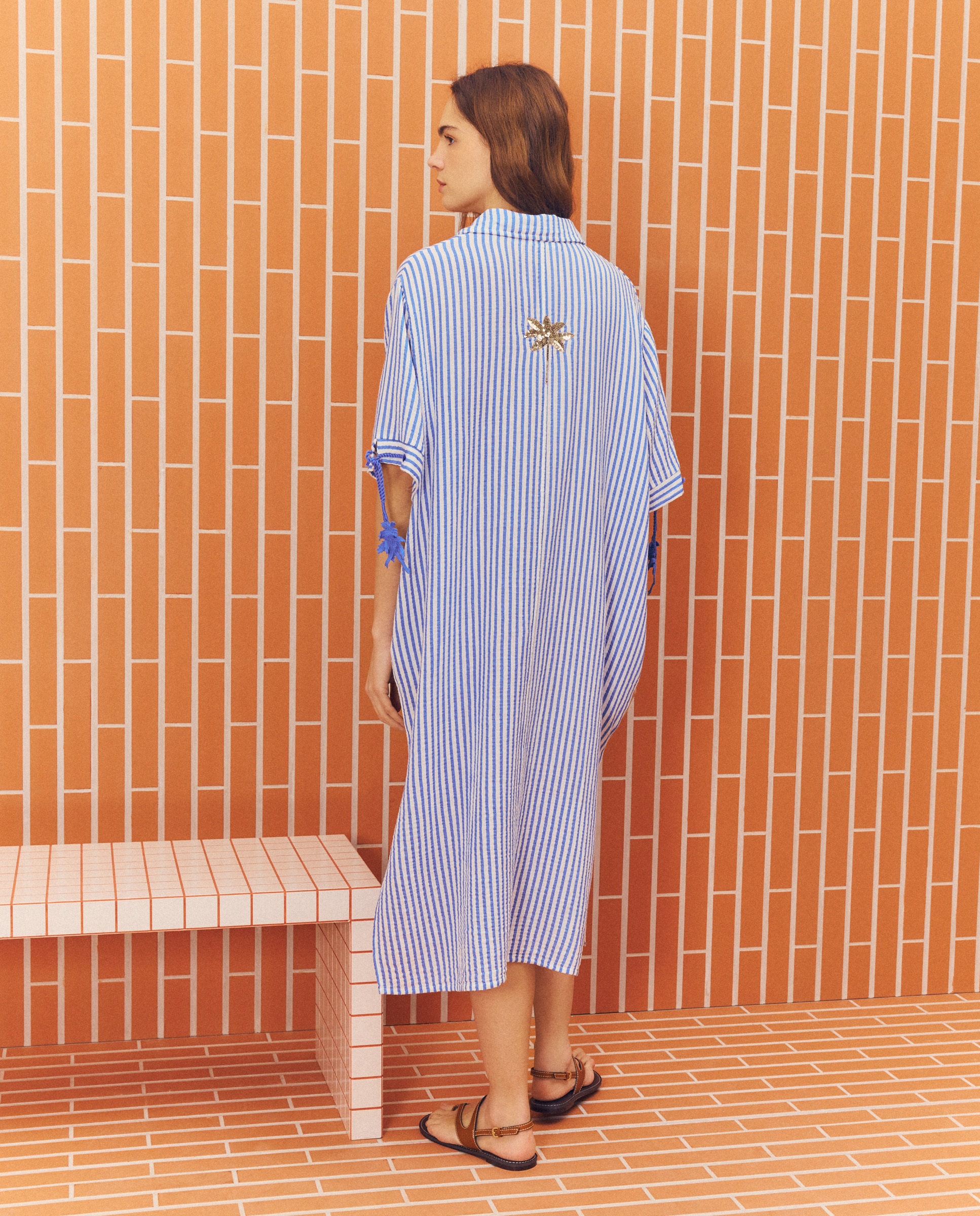 Kaftan com Estampado às Riscas 400 Azul-3