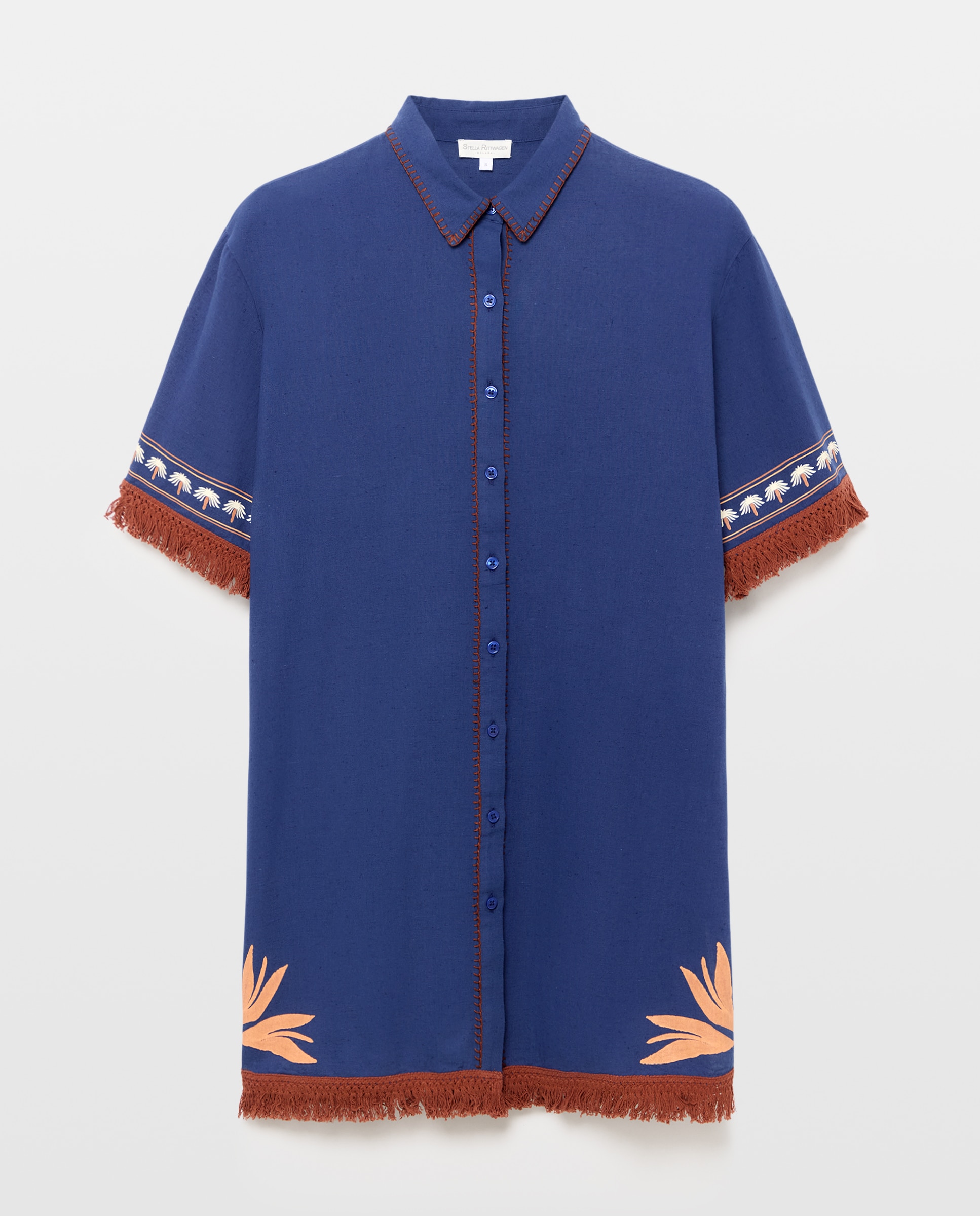Vestido Camiseiro com Detalhe de Franjas 440 Azulão-5