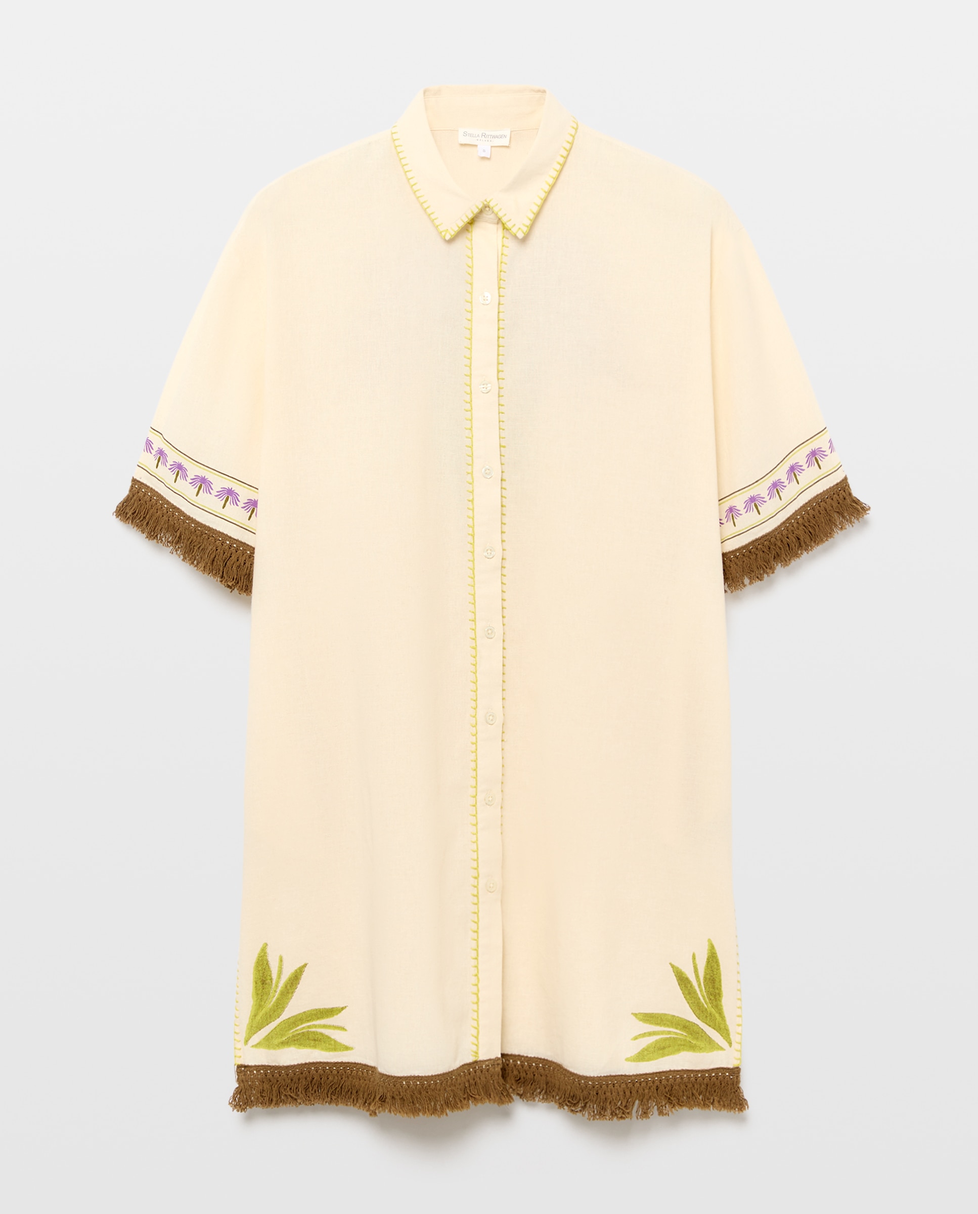 Vestido Camiseiro com Detalhe de Franjas 120 Cru-4