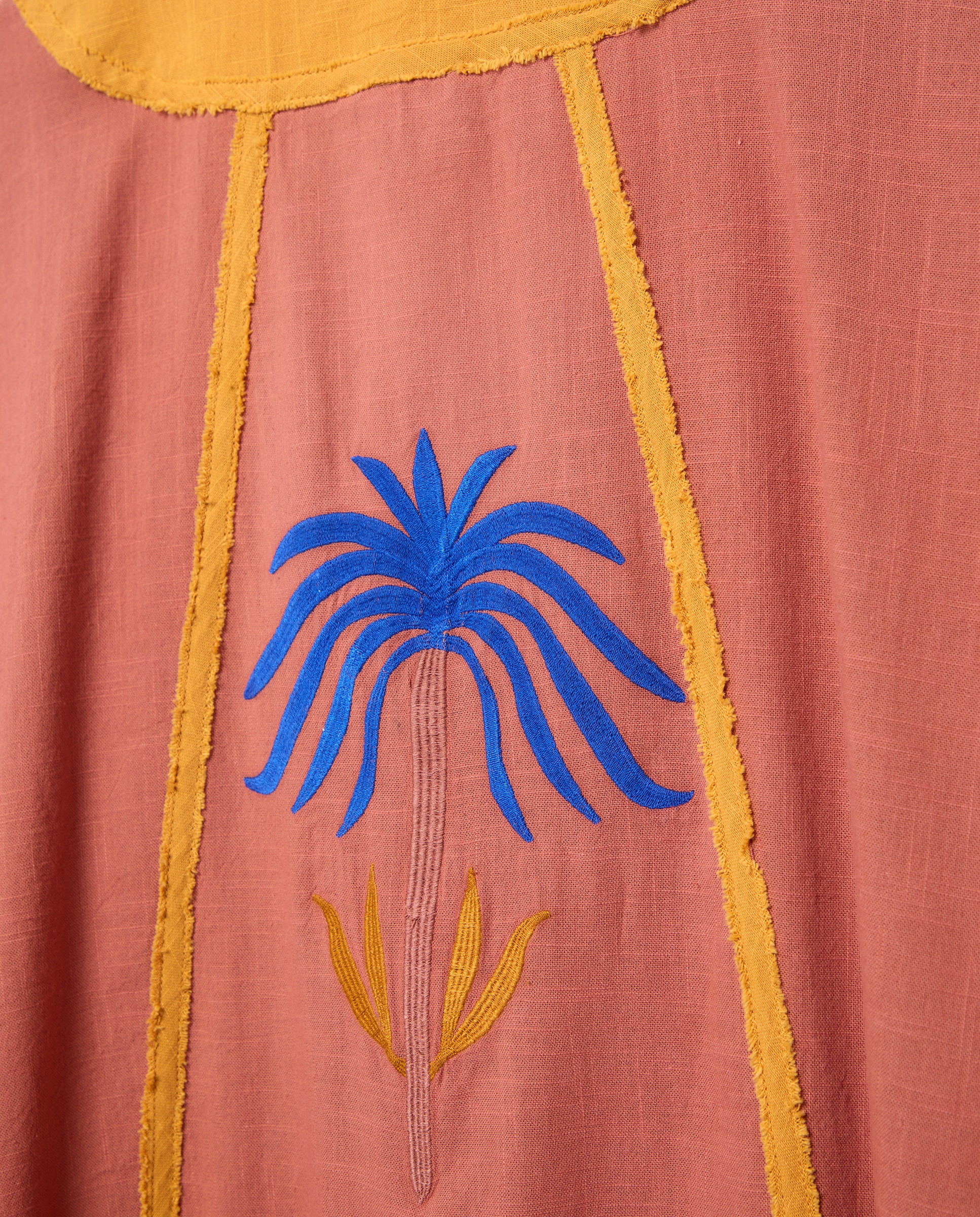 Kaftan de Algodão com Trabalho Bordado Torrado-5