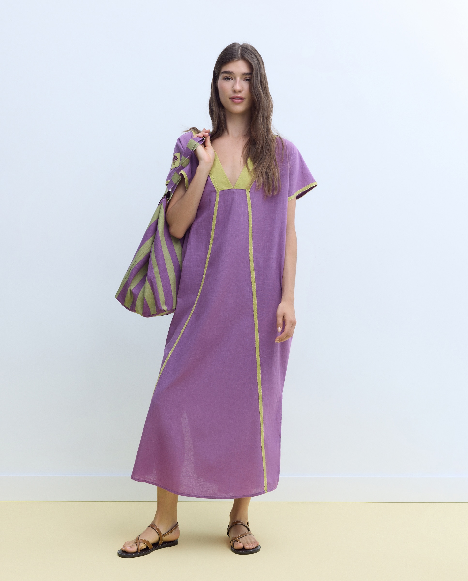 Kaftan de Algodão com Trabalho Bordado Roxo-2