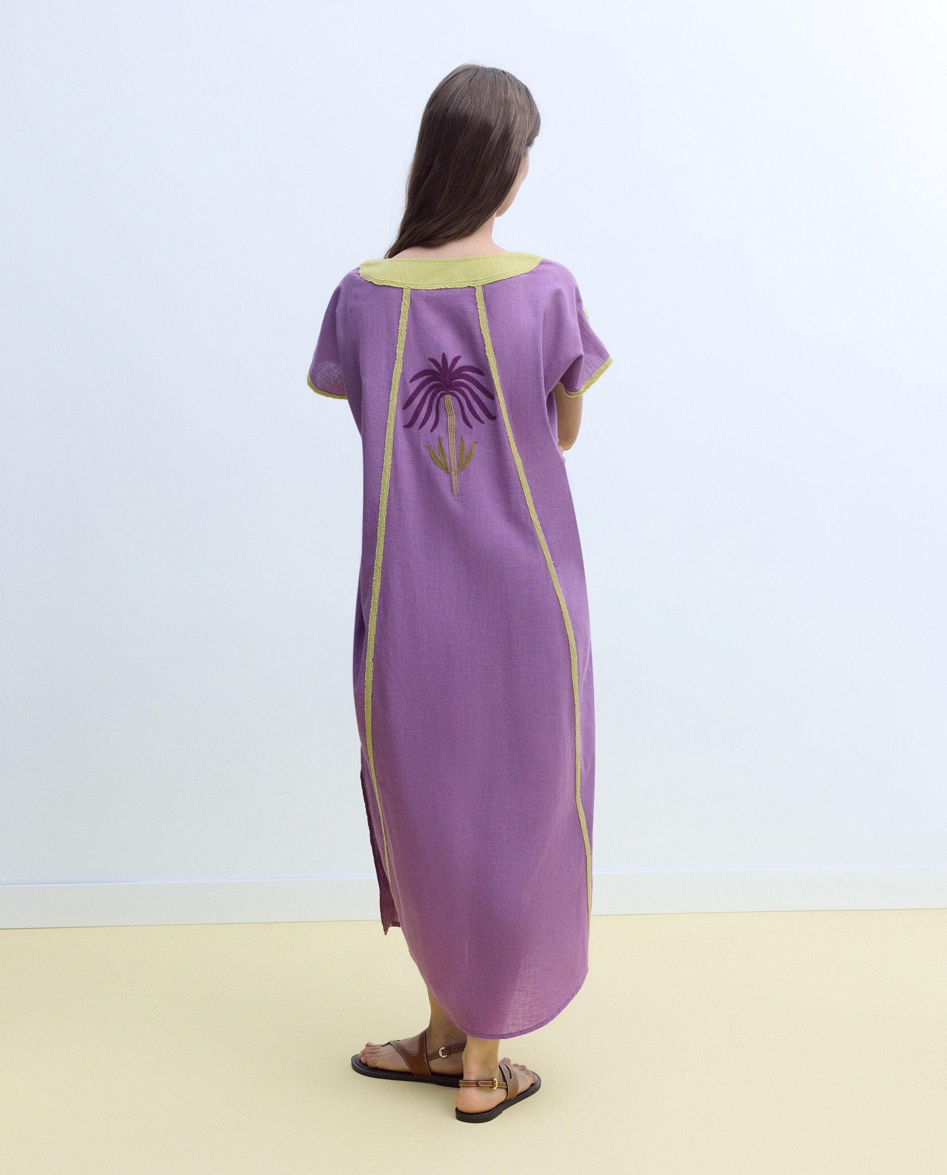 Kaftan de Algodão com Trabalho Bordado Roxo-3