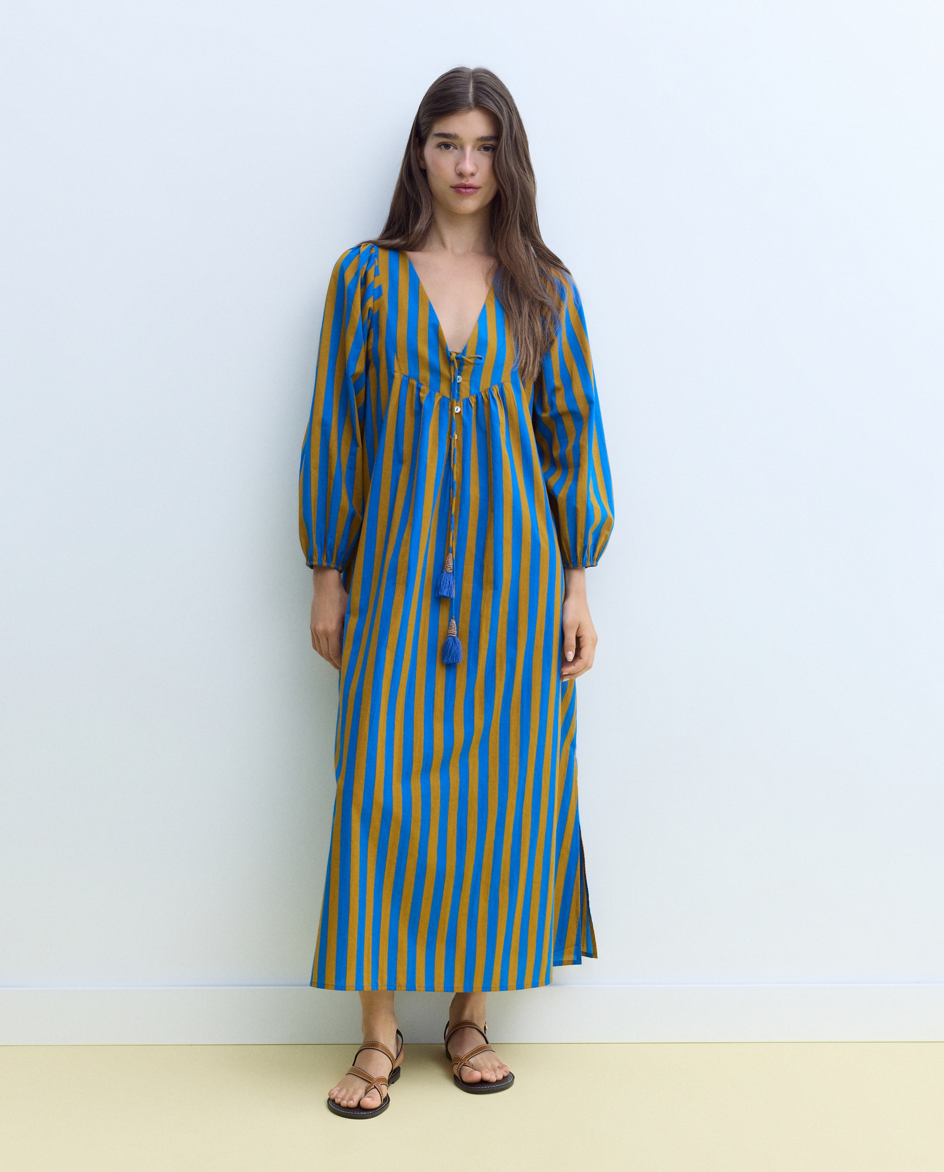 Vestido com Estampado às Riscas 440 Azulão-1