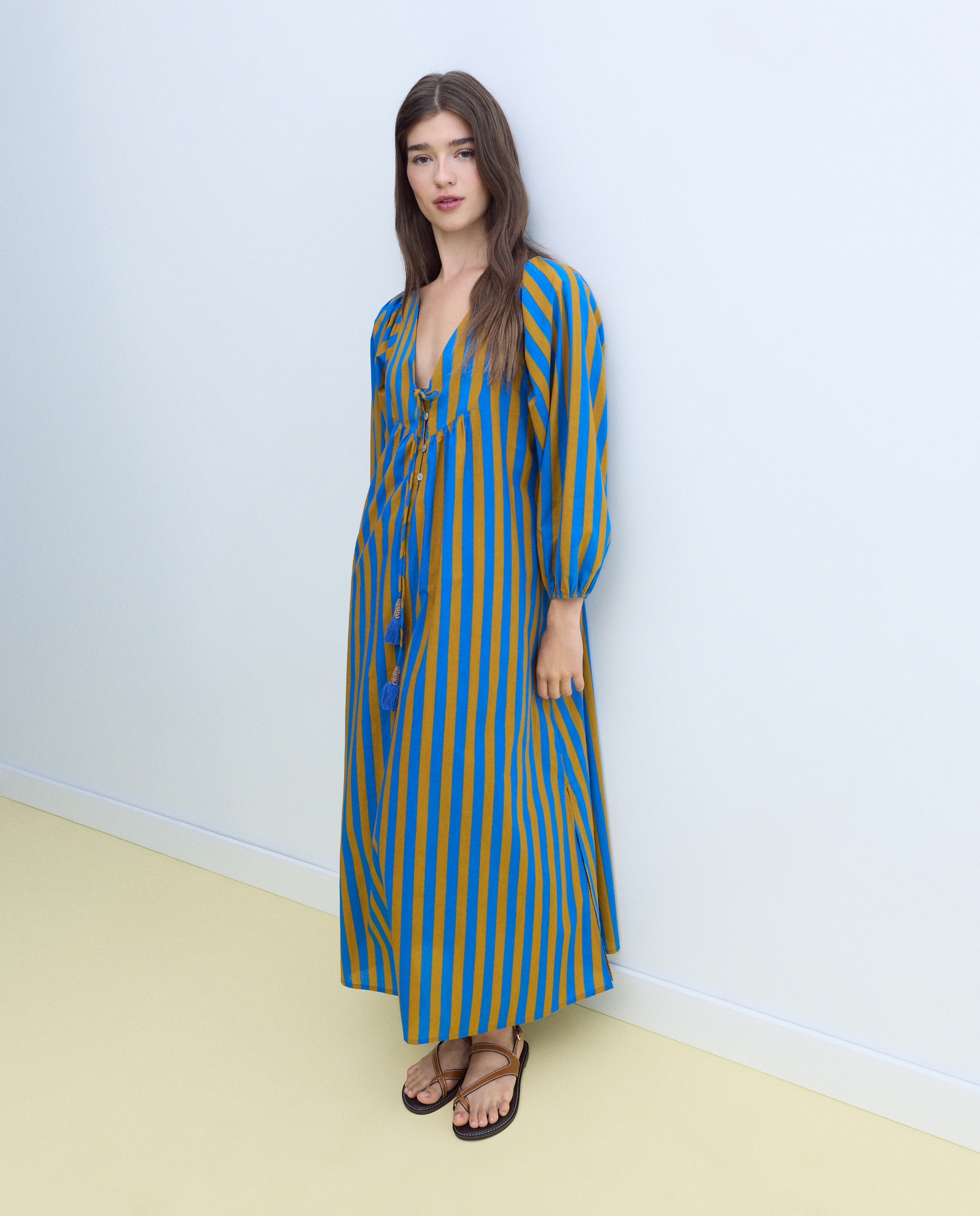Vestido com Estampado às Riscas 440 Azulão-2