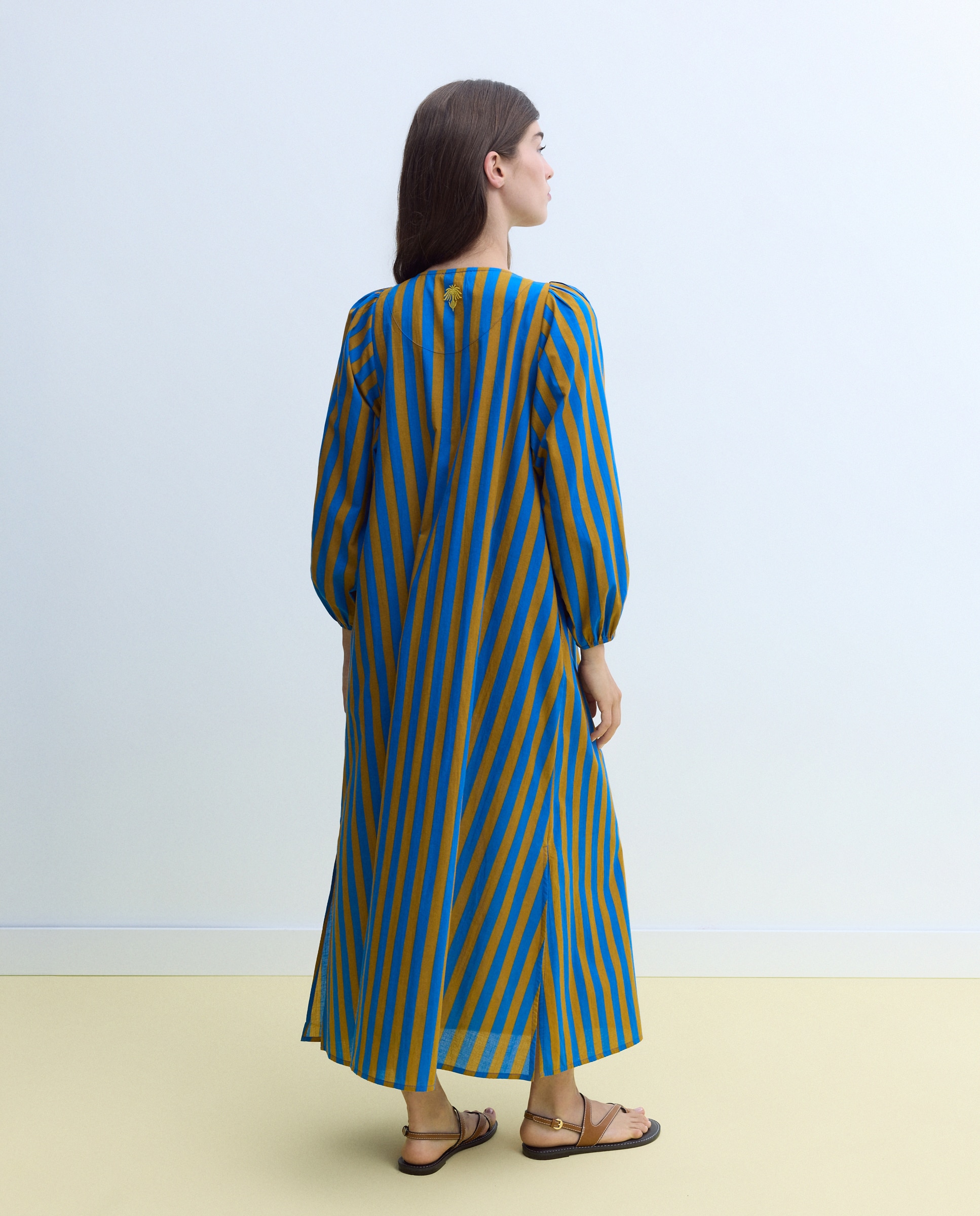 Vestido com Estampado às Riscas 440 Azulão-3