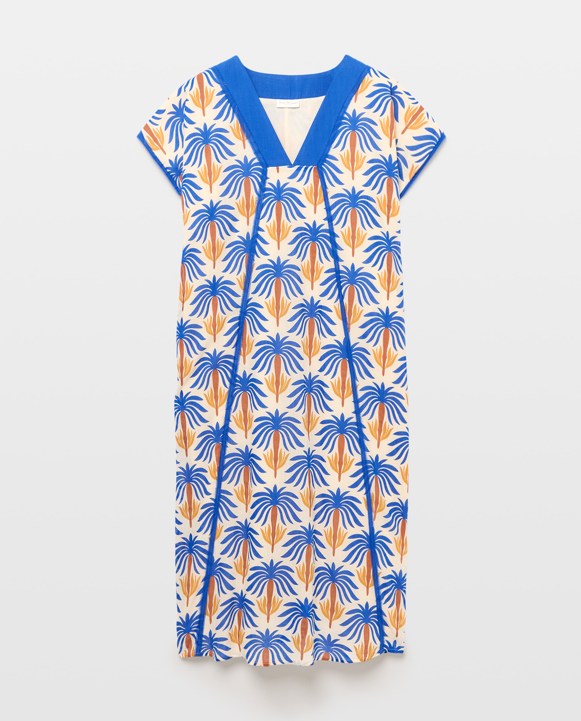 Kaftan de Algodão com Estampado Tropical 440 Azulão-5