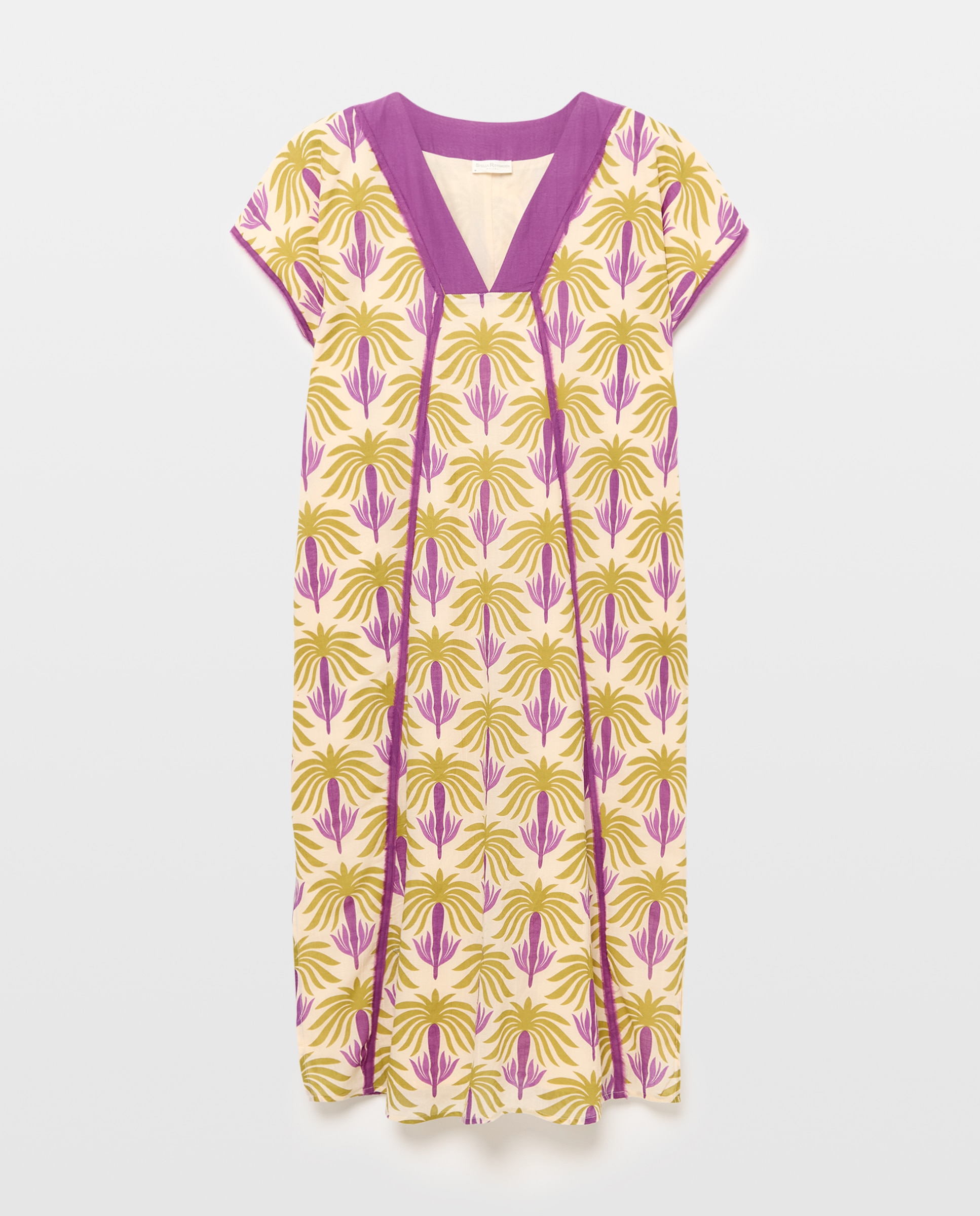 Kaftan de Algodão com Estampado Tropical Roxo-5