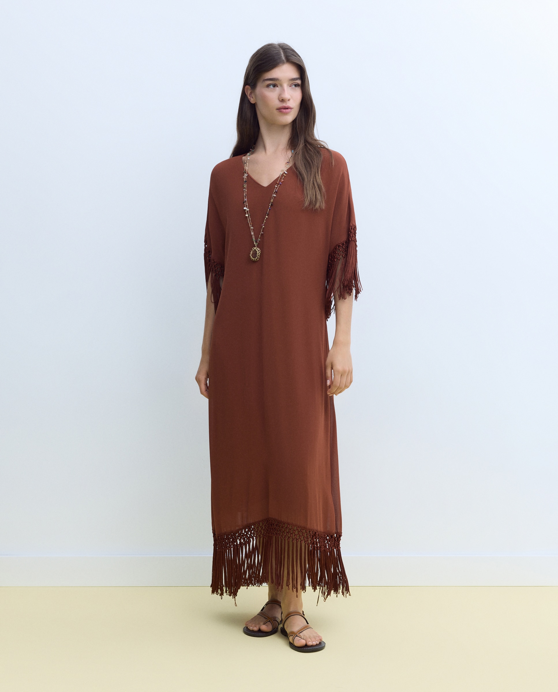 Vestido com Detalhe de Franjas Torrado-1