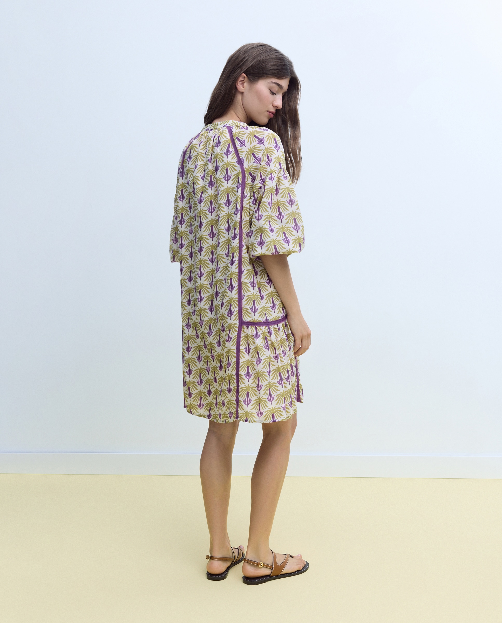 Vestido de Algodão Tropical Roxo-2
