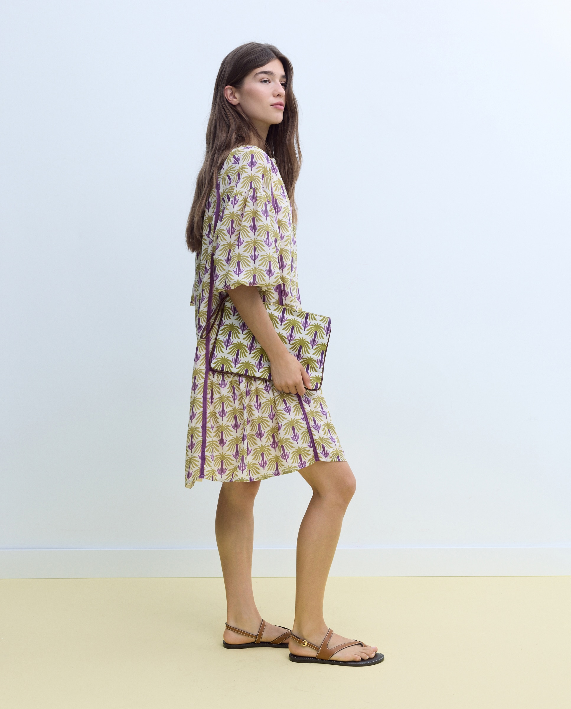 Vestido de Algodão Tropical Roxo-3