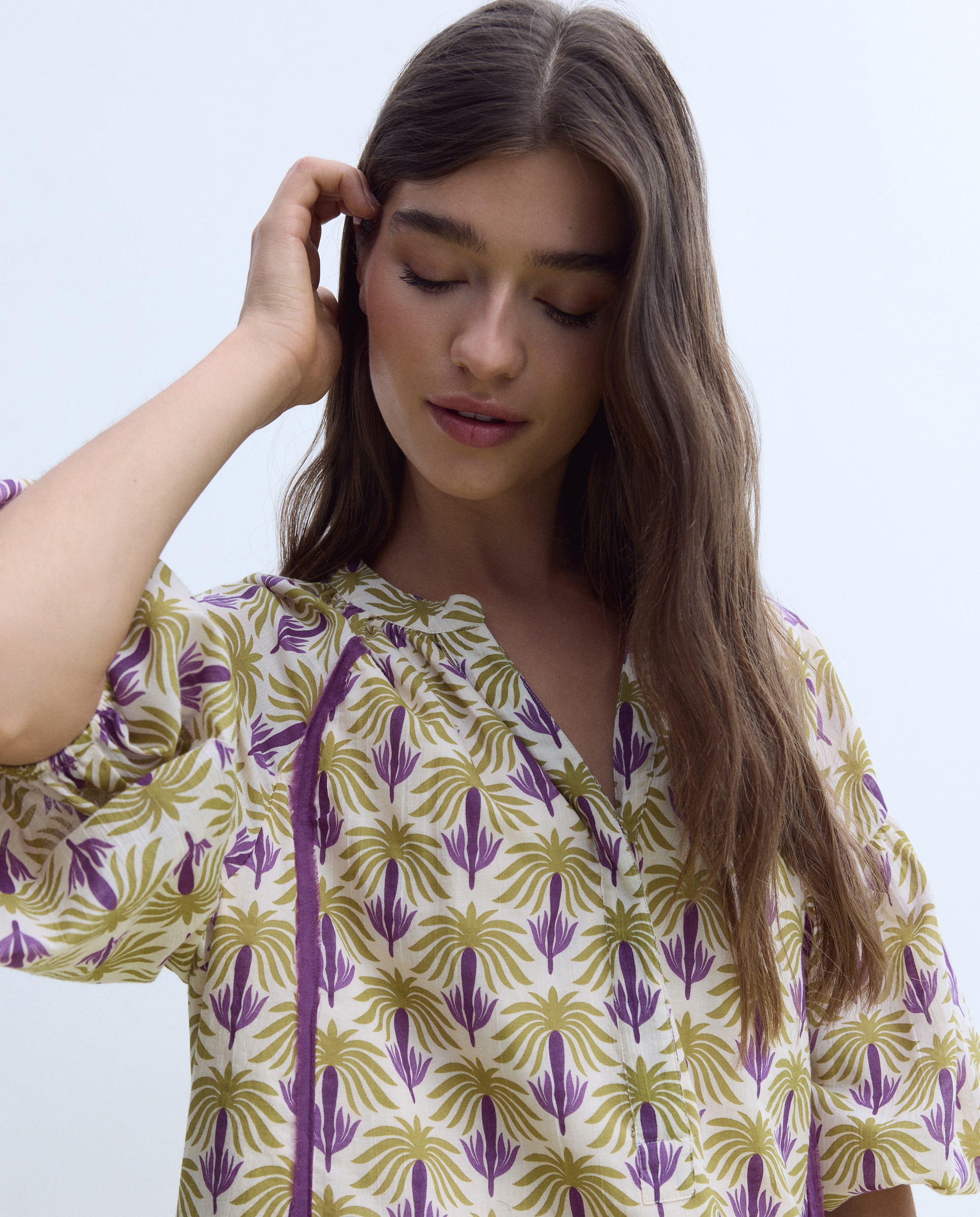 Vestido de Algodão Tropical Roxo-4
