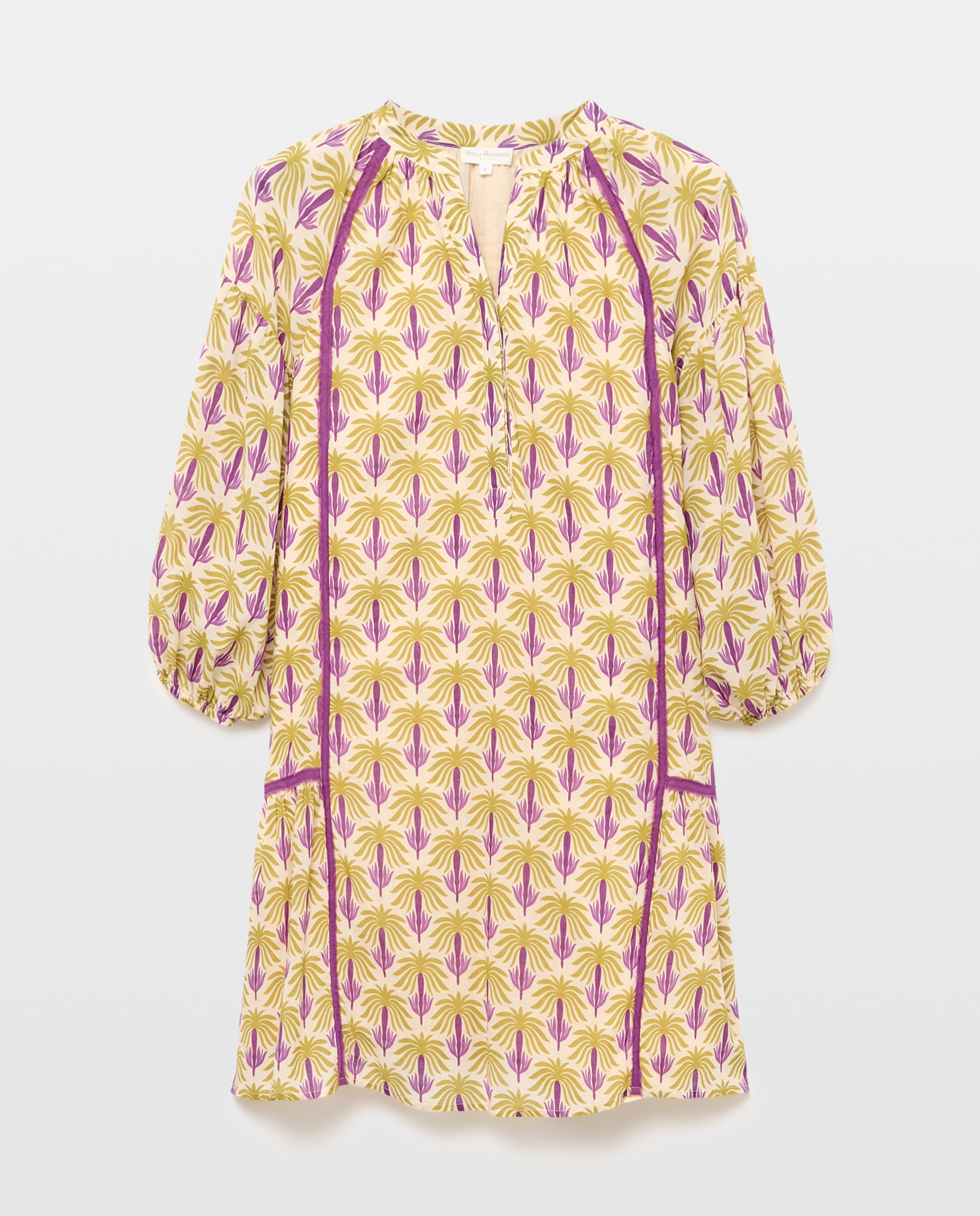 Vestido de Algodão Tropical Roxo-5