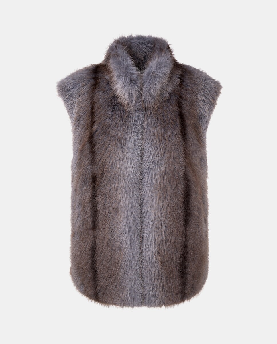 Colete em Pelo Sintético 820 Cinzento Médio-4