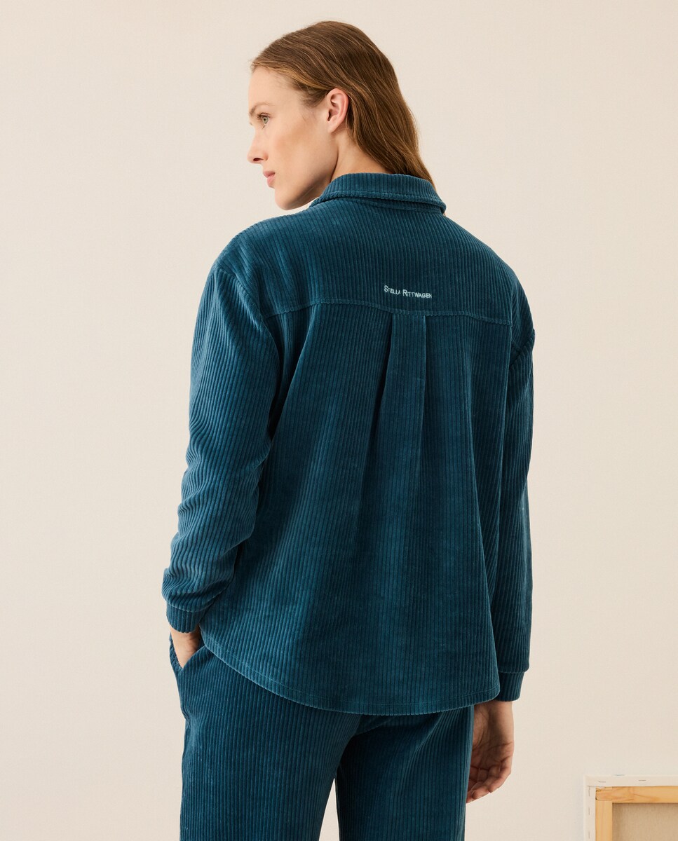 Sobrecamisa com Bolsos e Manga Comprida Azul-escuro-3