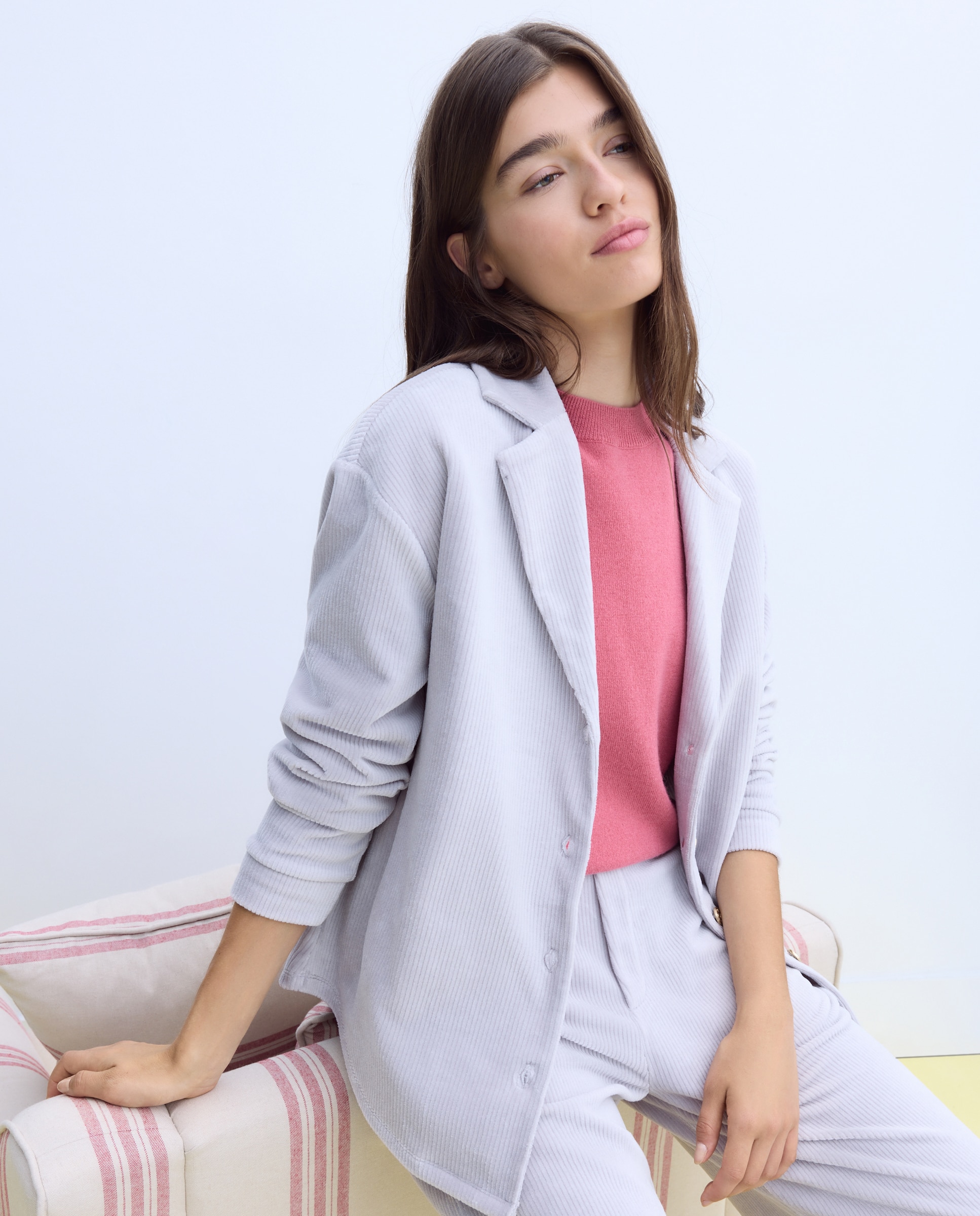 Chaqueta solapa pana - Stella Rittwagen - Gris claro Gris claro-1