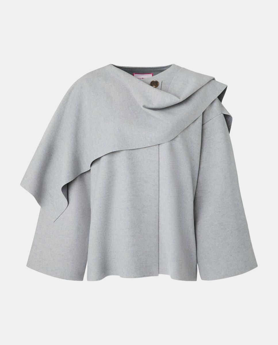 Casacão Ligeiro com Detalhe de Cachecol Cinzento-claro-5