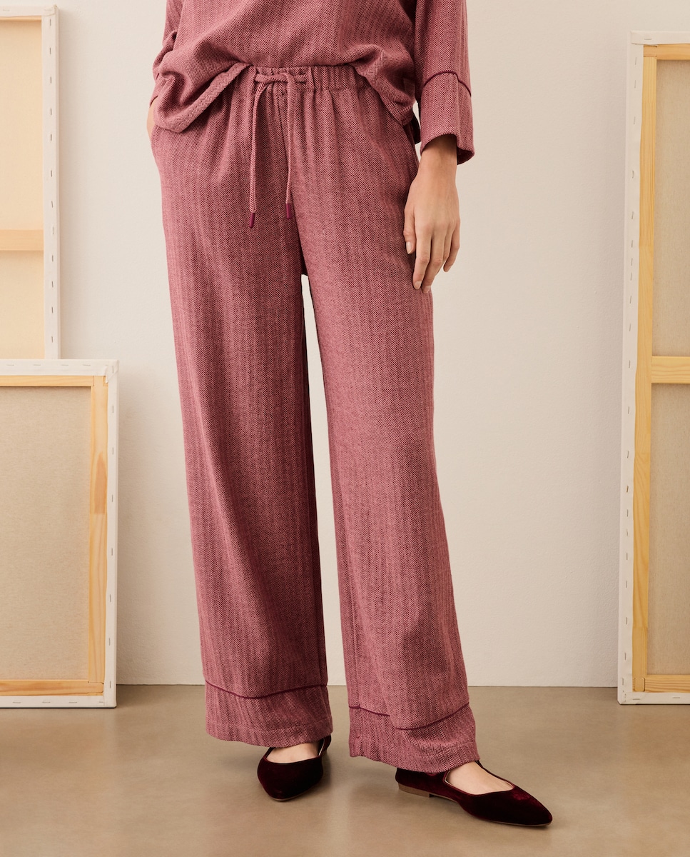 Calças de Padrão Espinha de Peixe Bordeaux-2