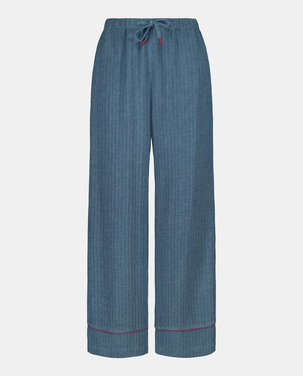 Calças de Padrão Espinha de Peixe 400 Azul-4