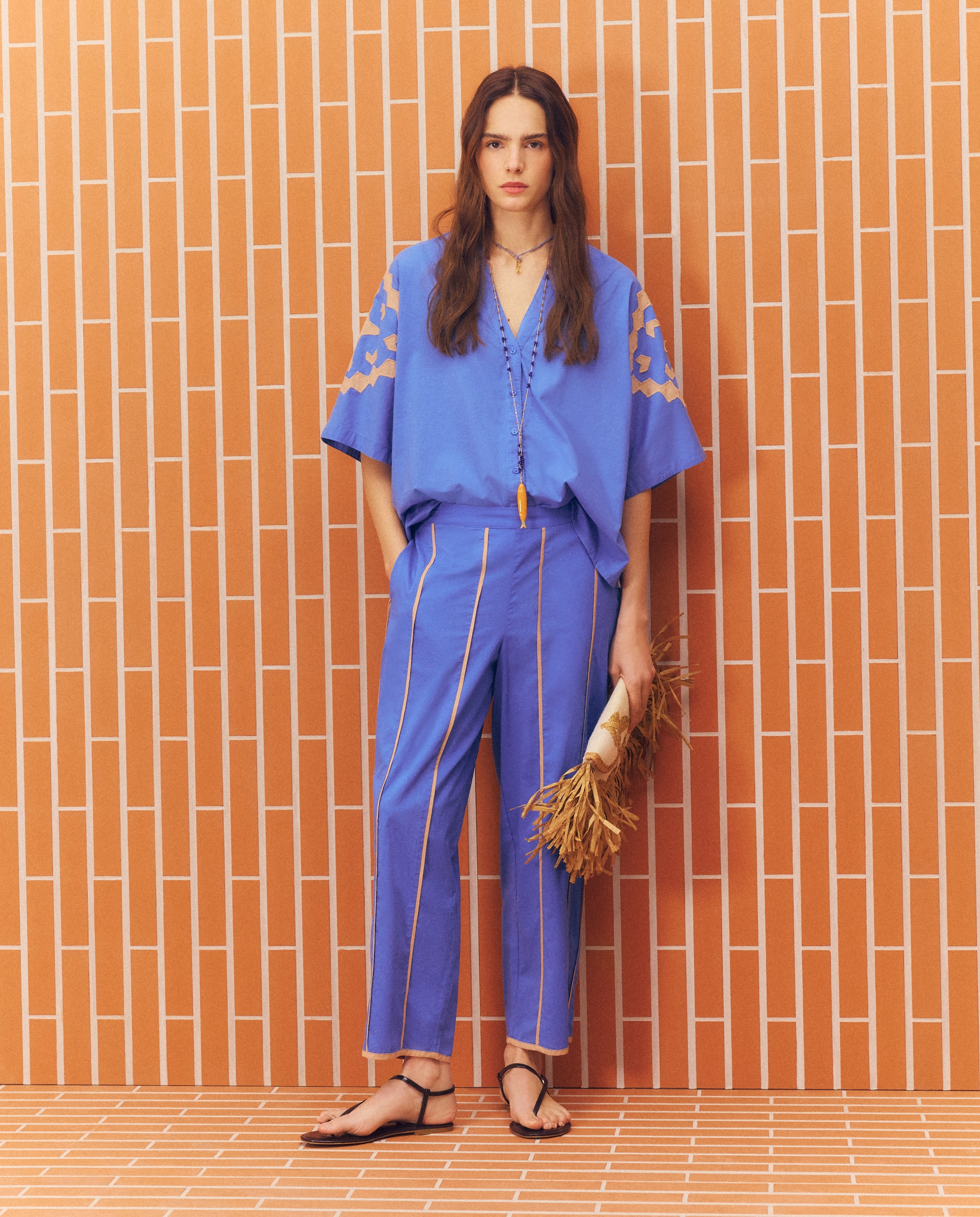 Imagem 0 de Calças com Piping às Riscas