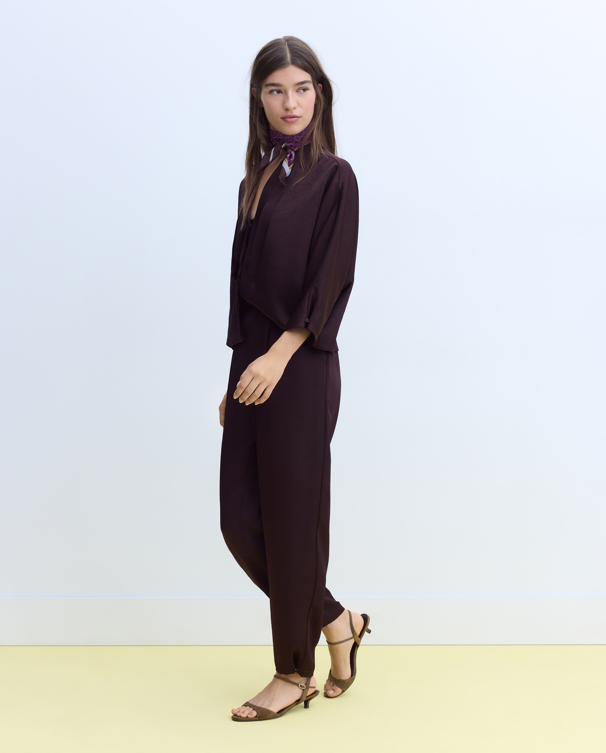 Imagen 0 de Pantalón de mujer con detalle de pliegues Marrón