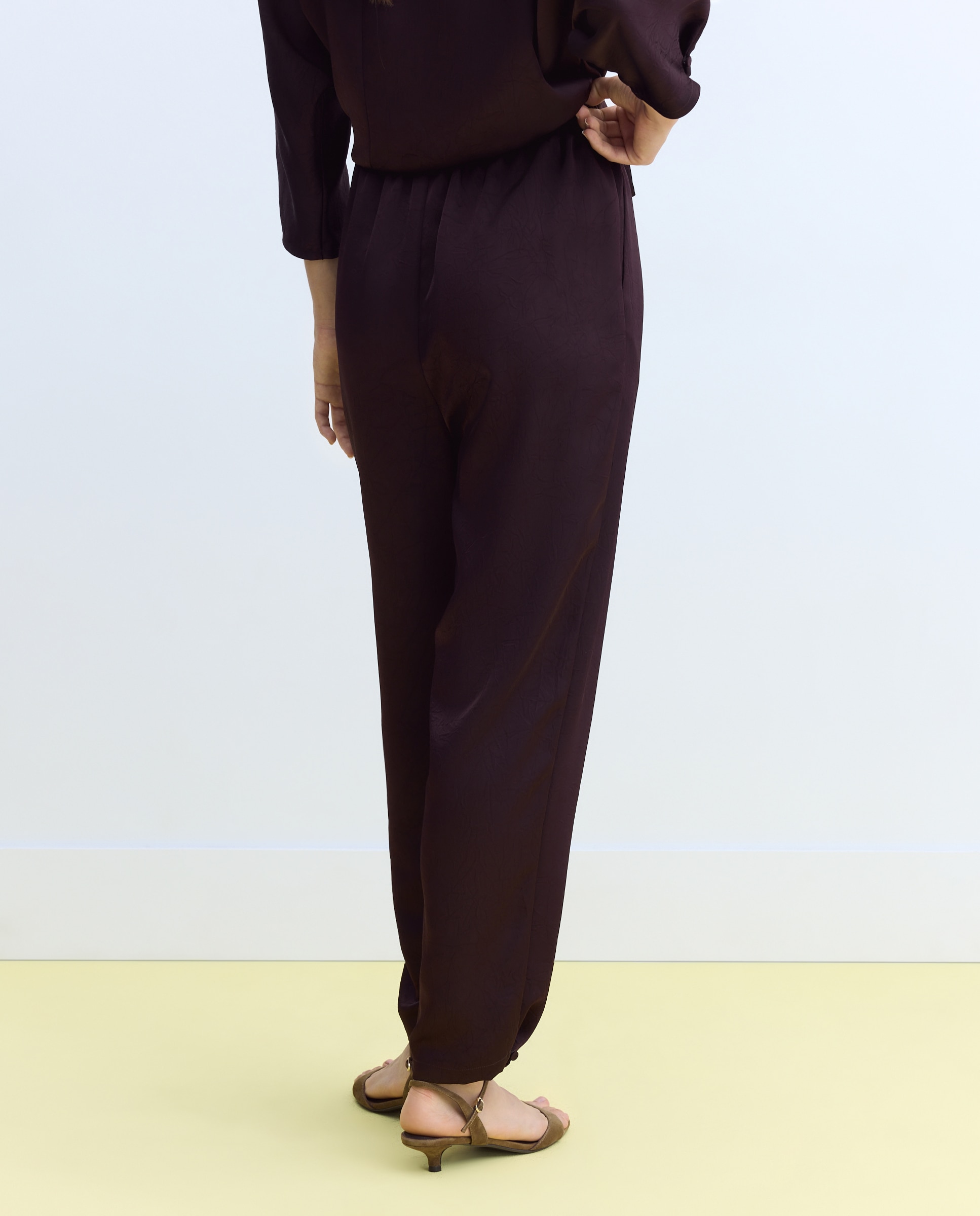 Pantalón de mujer con detalle de pliegues - Stella Rittwagen - Marrón Marrón-3