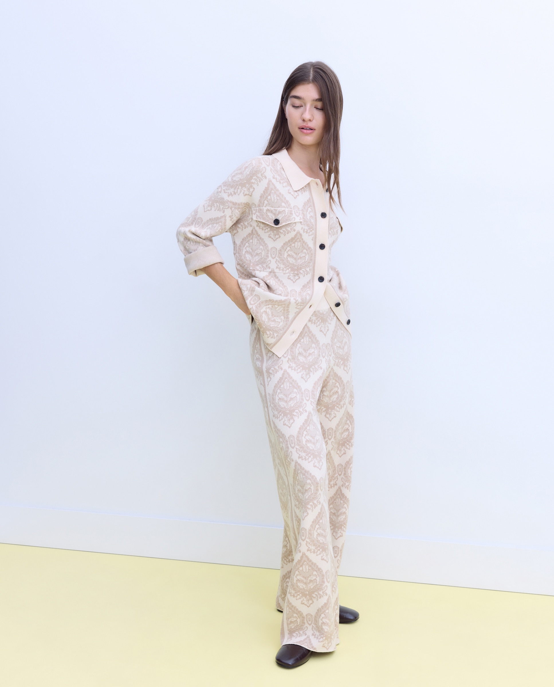 Pantalón de mujer con jacquard - Stella Rittwagen - 120 Crudo 120 Crudo-1