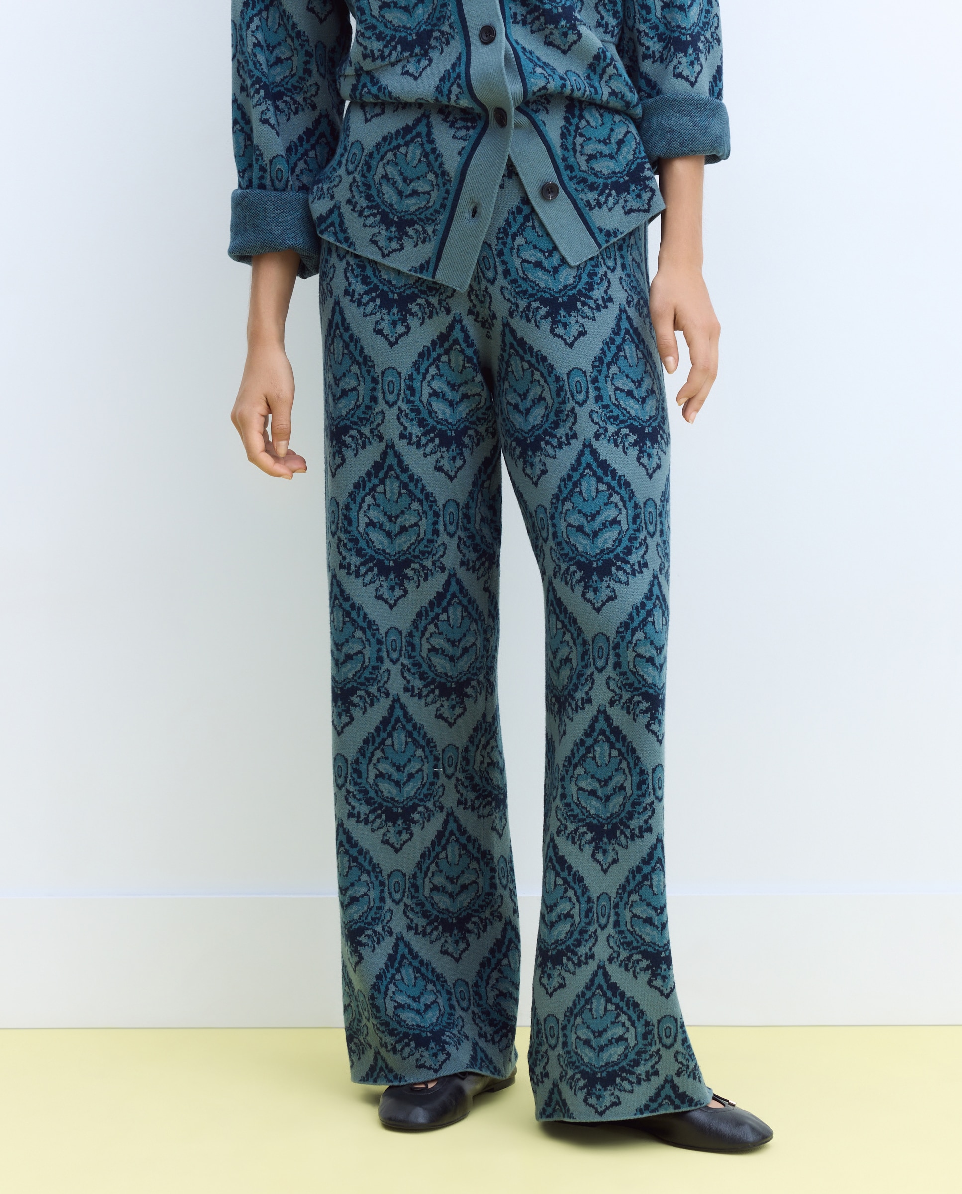 Pantalón de mujer con jacquard - Stella Rittwagen - Verde fluor Verde fluor-2