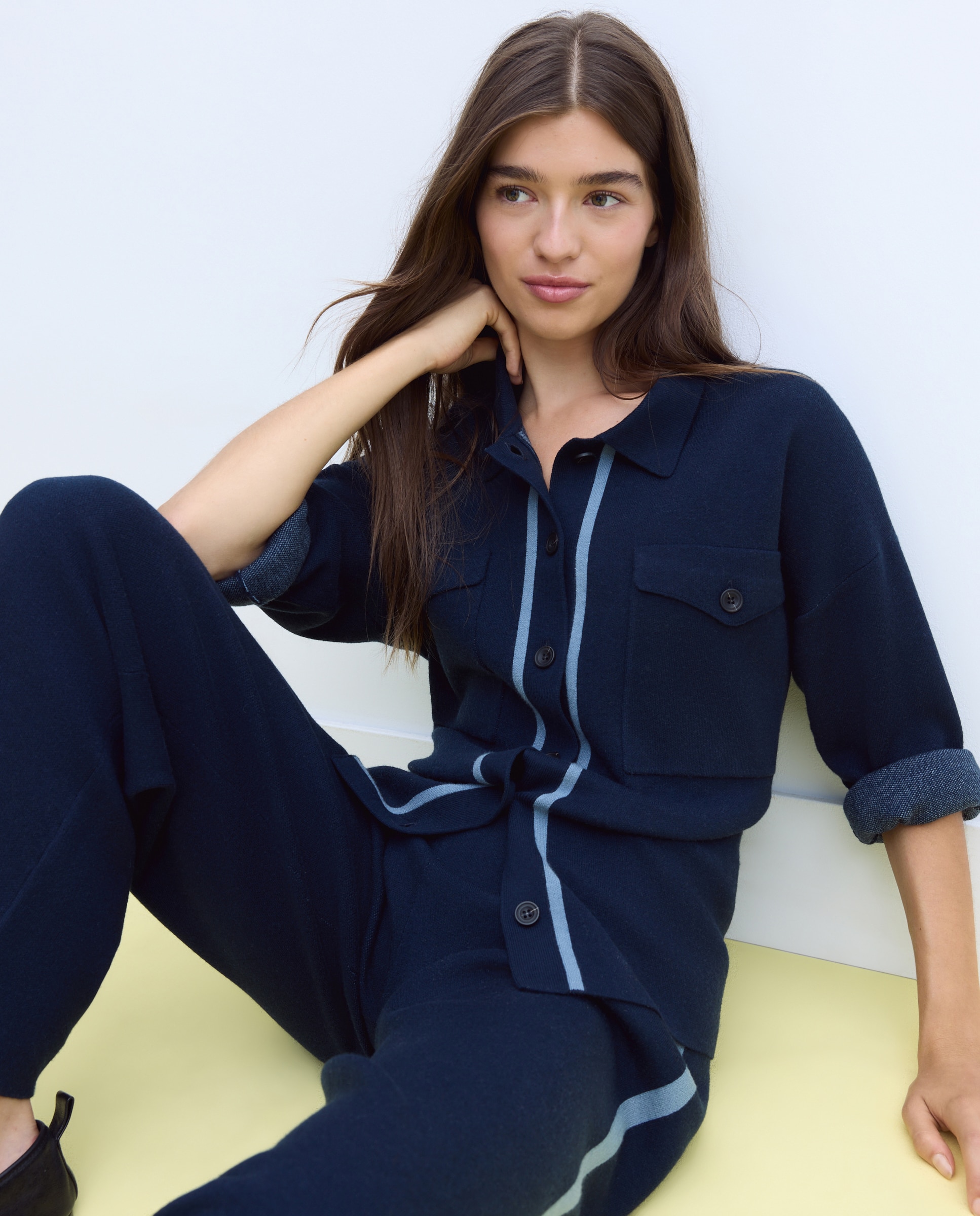 Chaqueta de punto de mujer con jacquard - Stella Rittwagen - 430 Azul oscuro 430 Azul oscuro-1