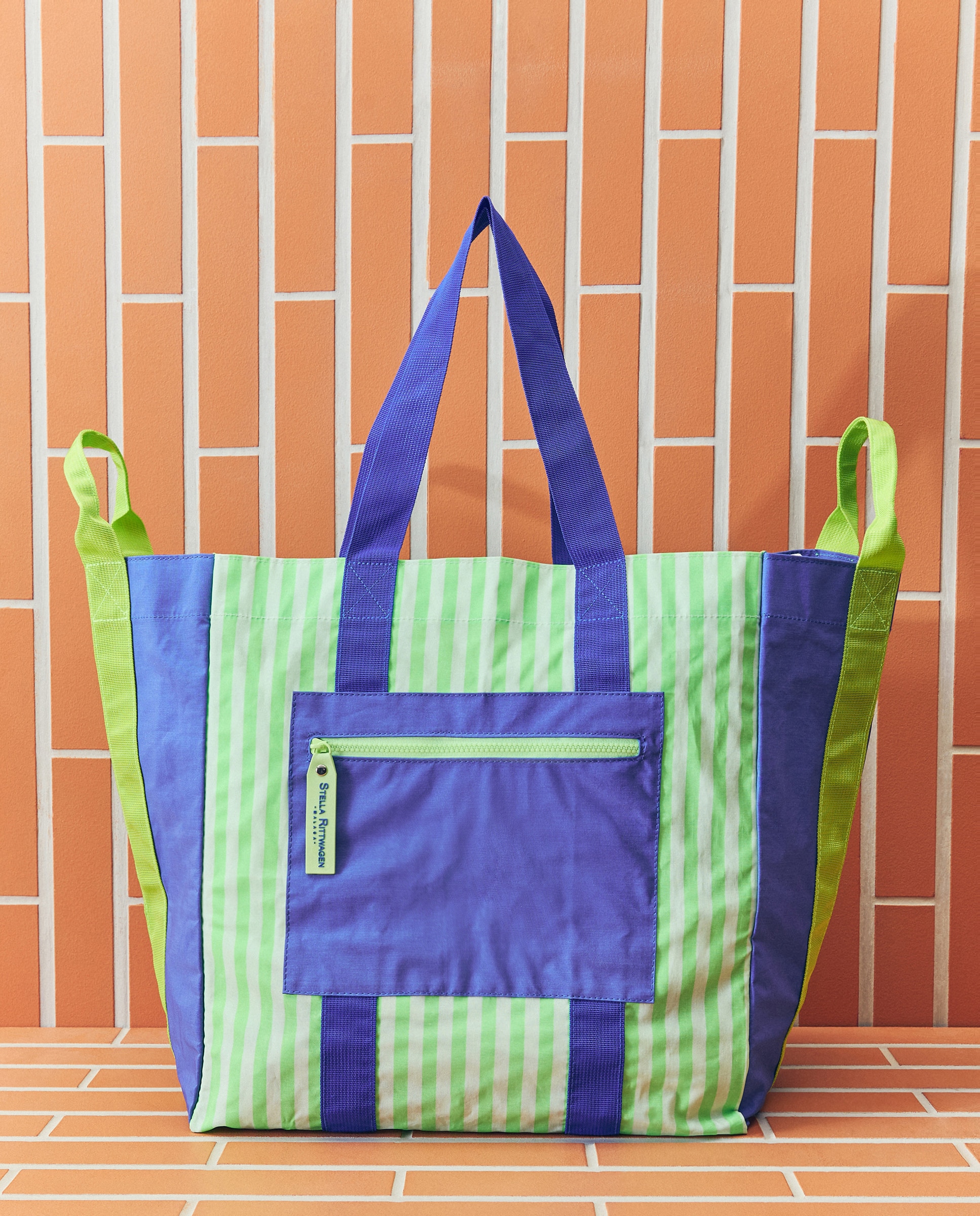 Saco de Praia com Estampado às Riscas Verde-1