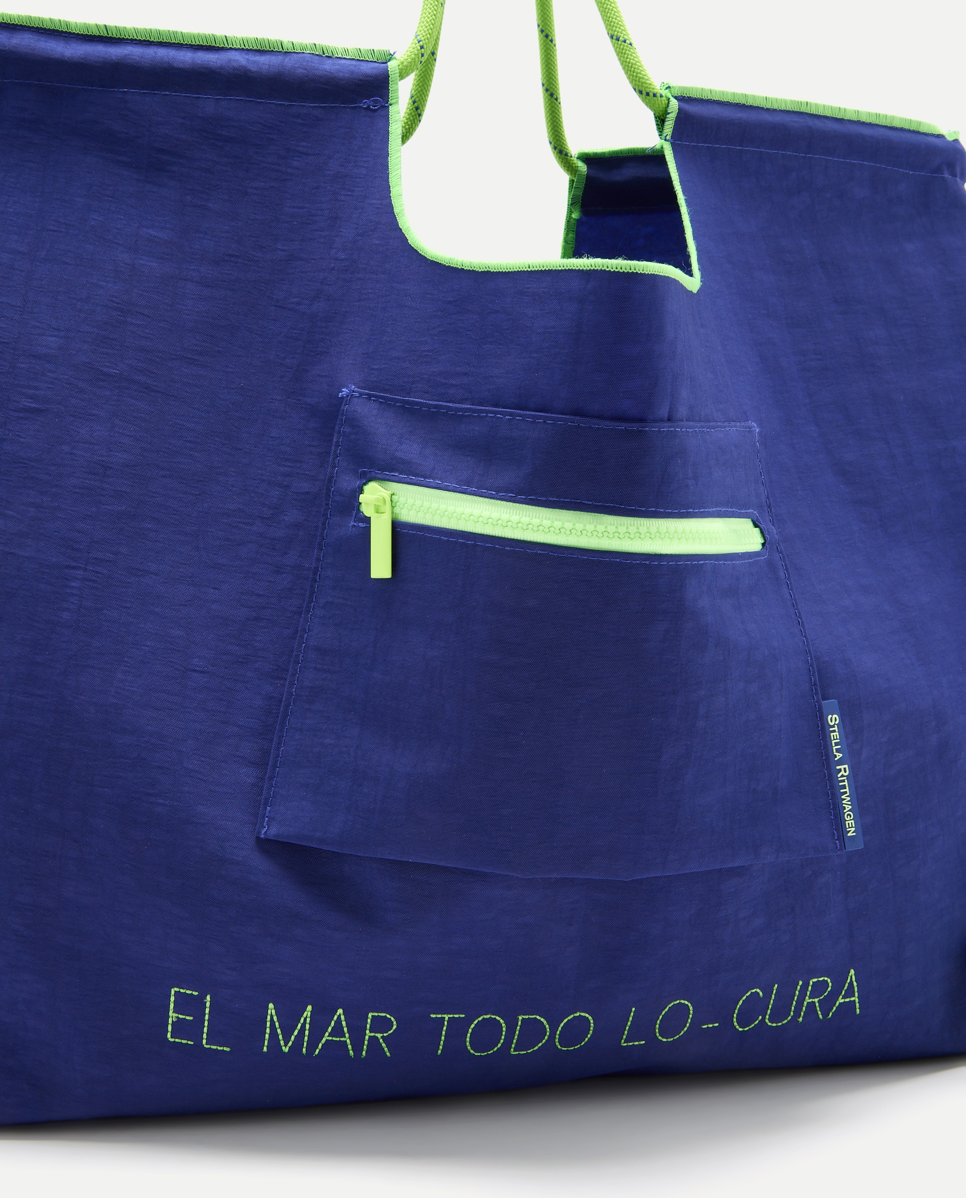 Mala com Corda e Estampado de Texto 400 Azul-3