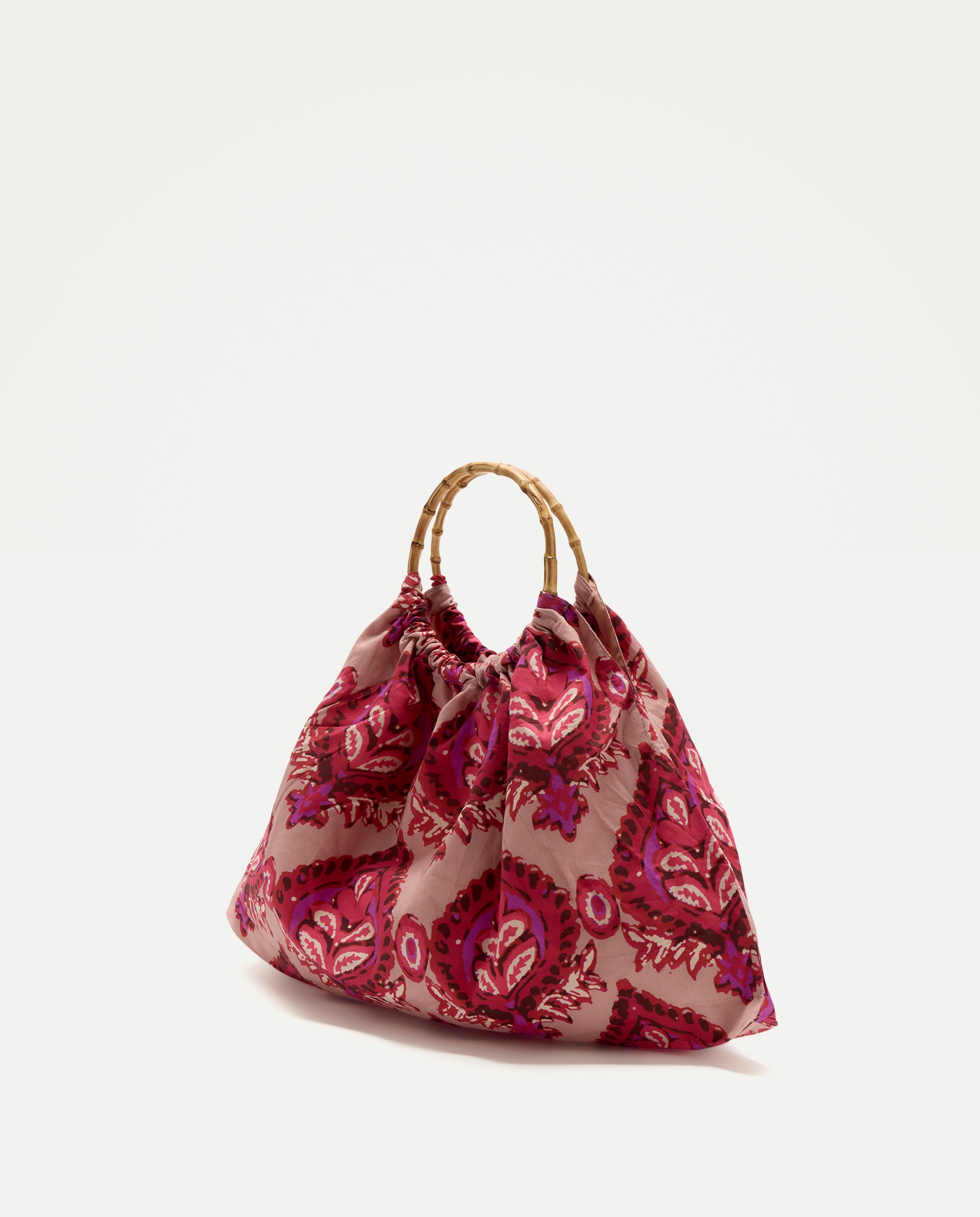 Mala Estampada com Alças de Bambu Bordeaux-2