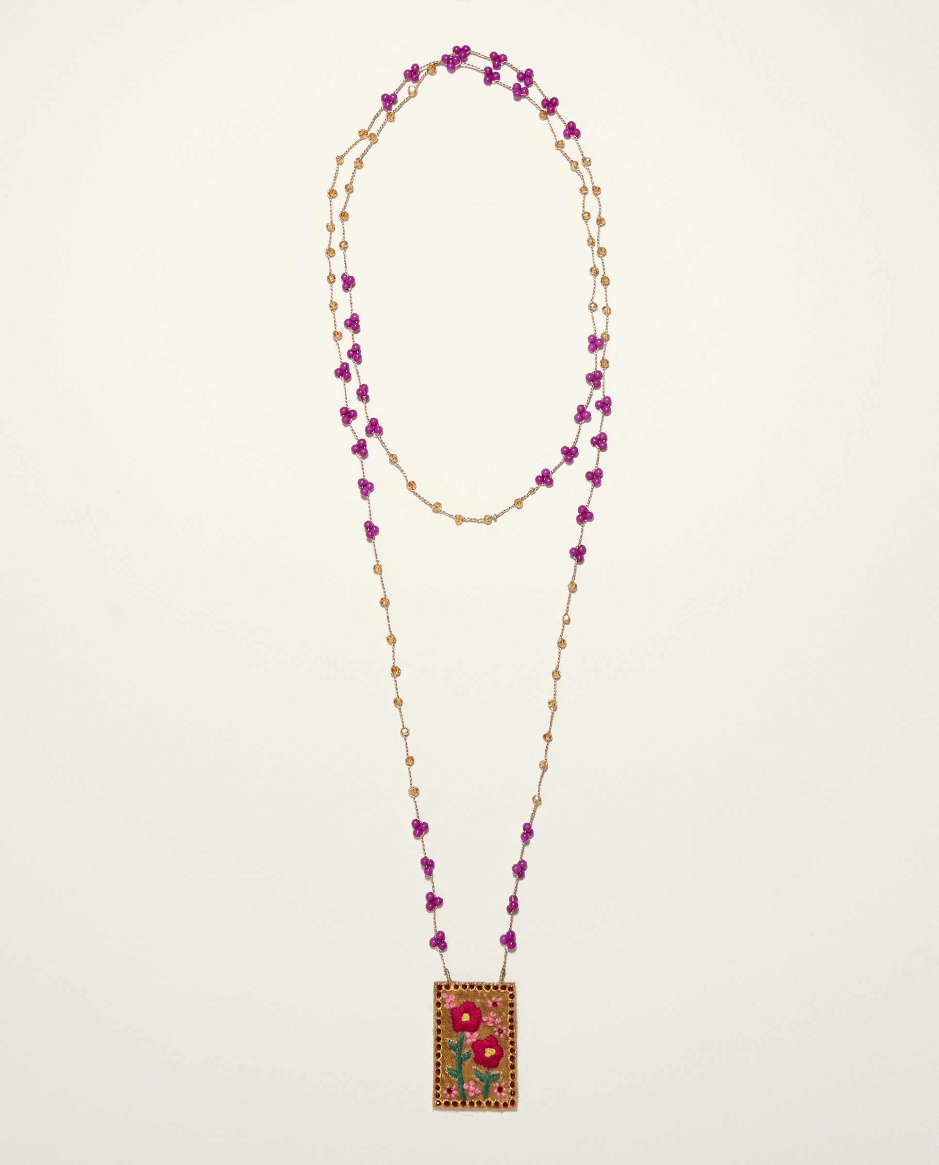 Colar de Pedras com Cruz 200 Rosa-2