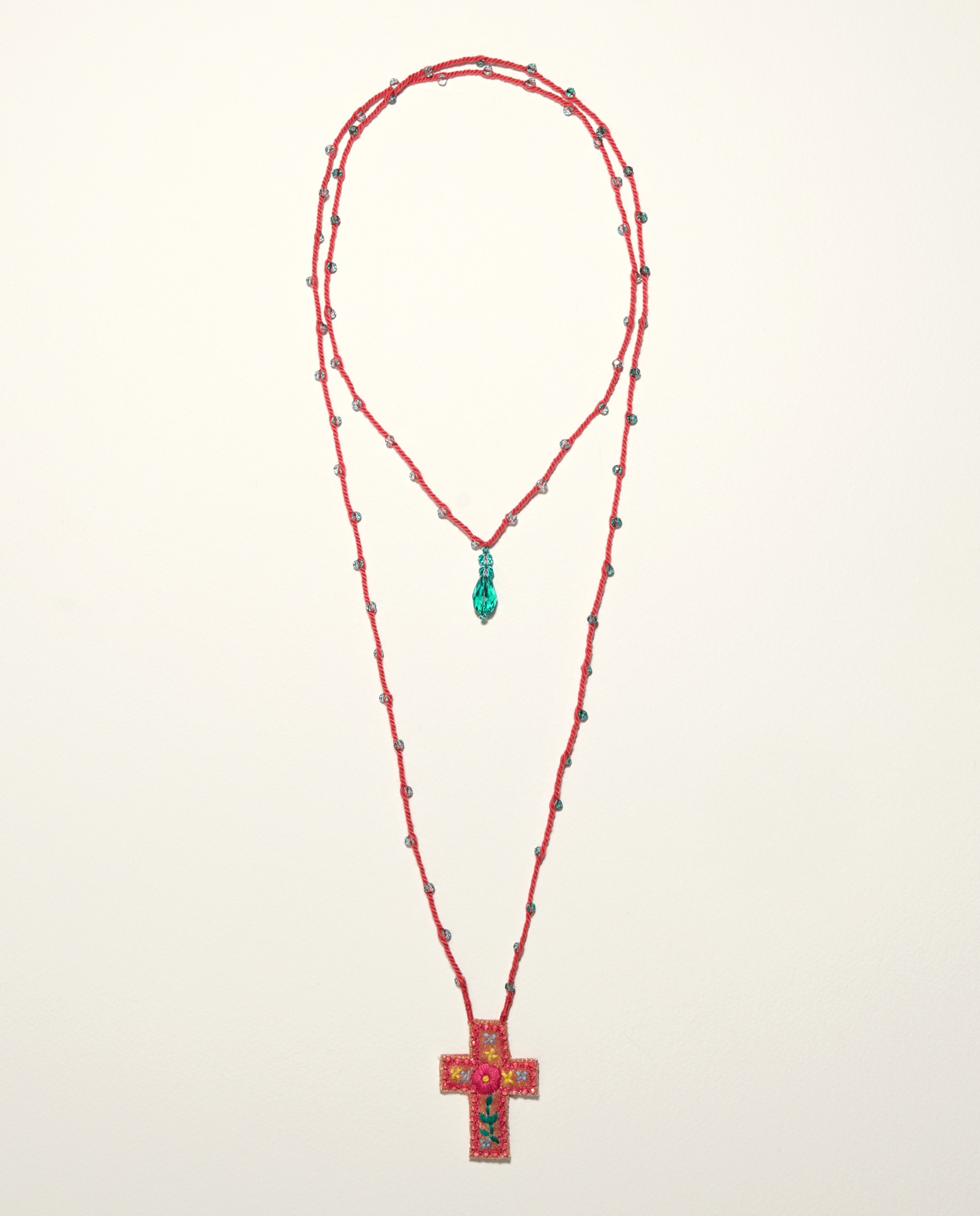 Colar de Pedras com Cruz 660 Laranja-2