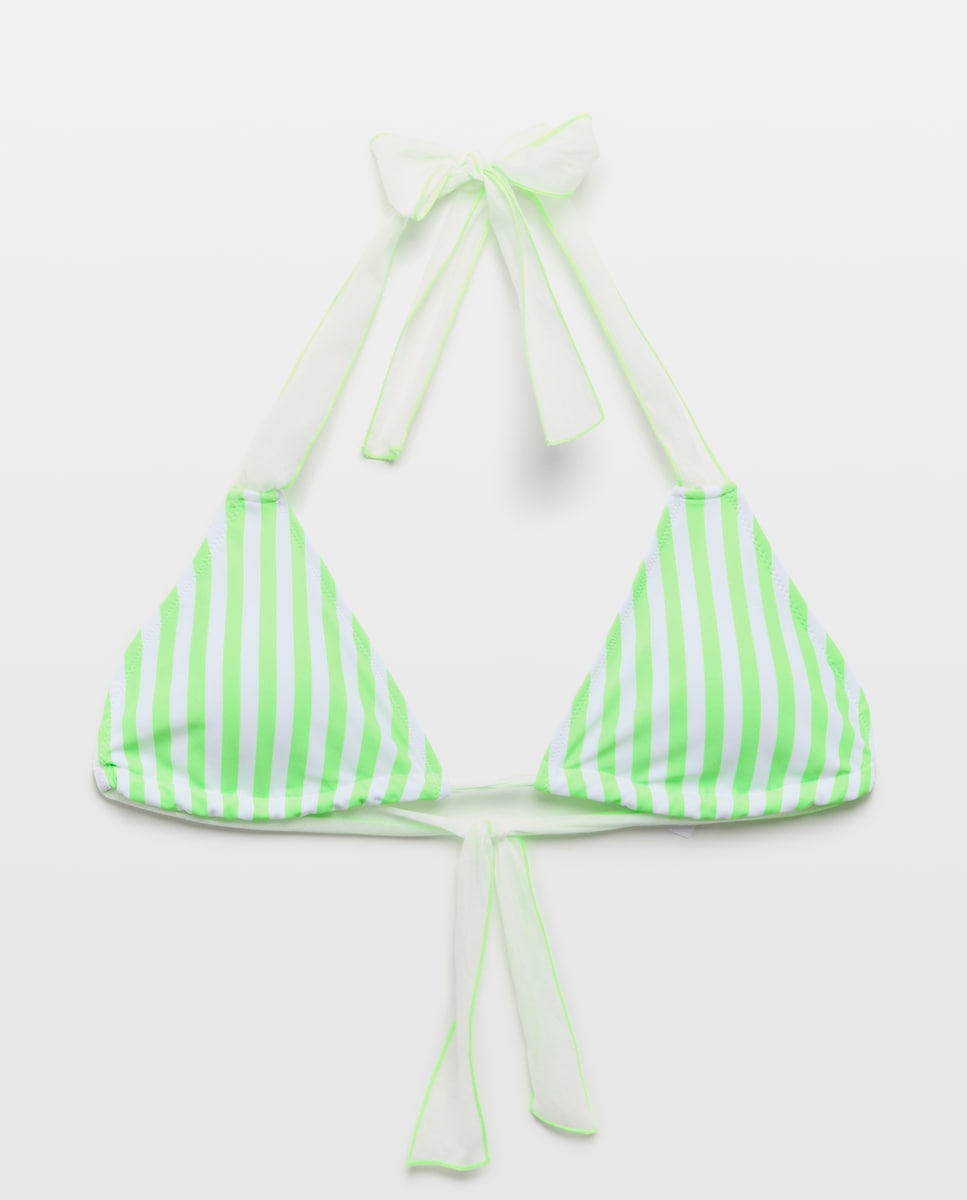 Imagen 0 de Top de bikini con estampado de rayas Verde fluor