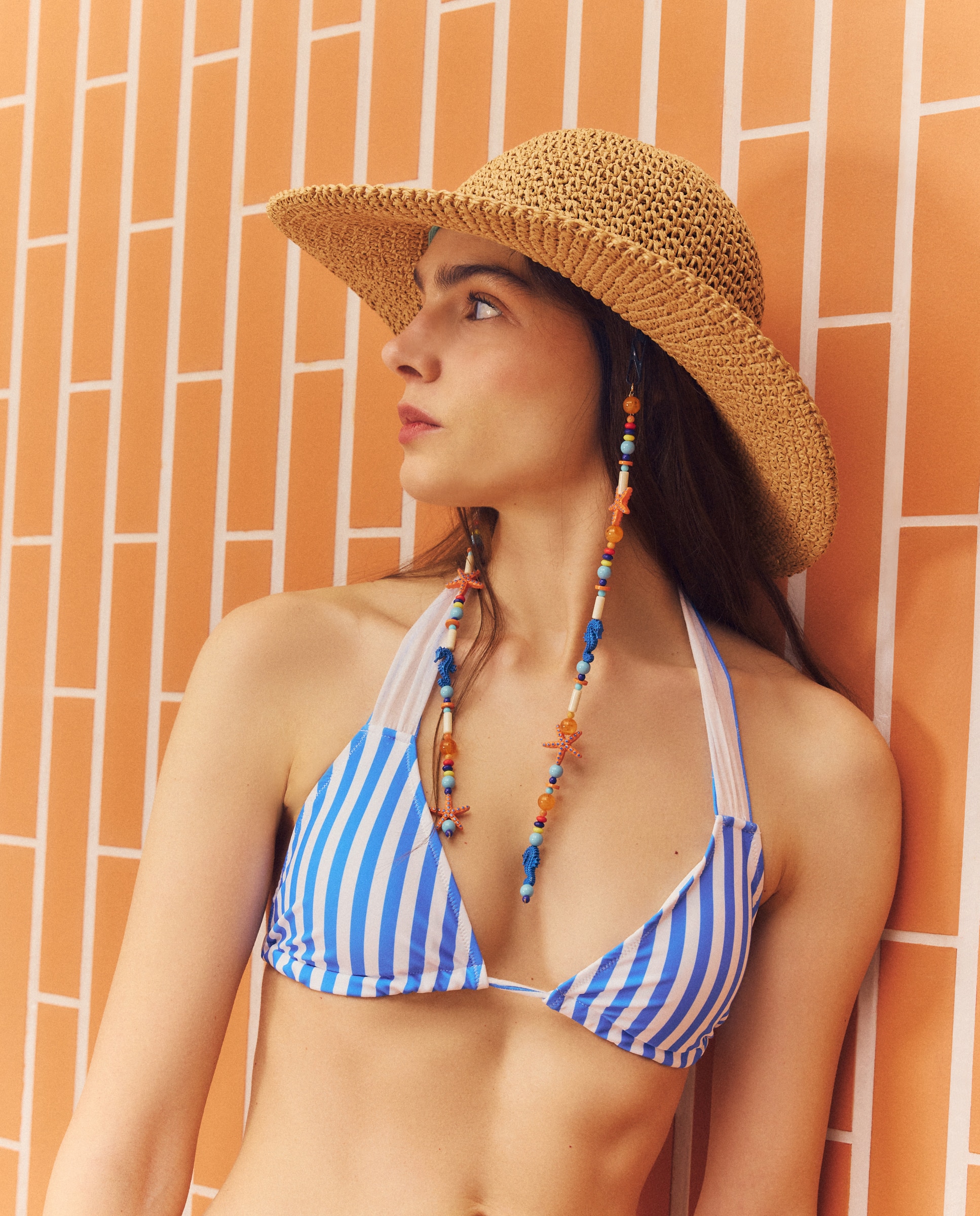 Top de Biquíni com Estampado às Riscas 400 Azul-2
