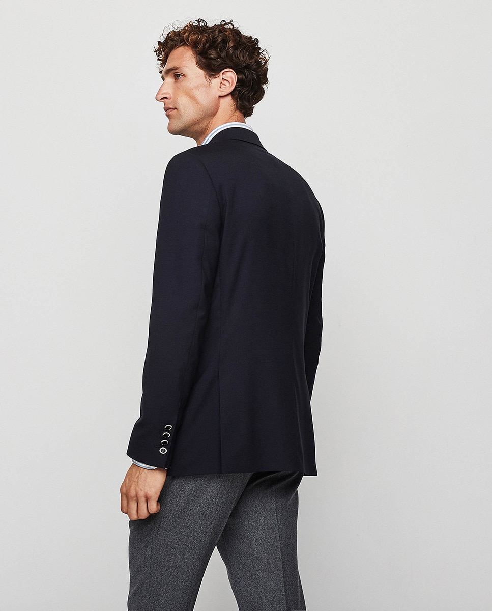 Blazer Regular de Lã Azul-marinho-2